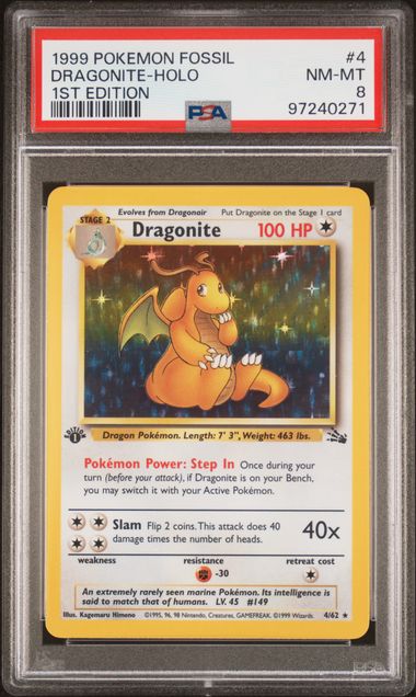 1999 Pokemon POKEMON FOSSIL Holo #4 Dragonite-Holo front