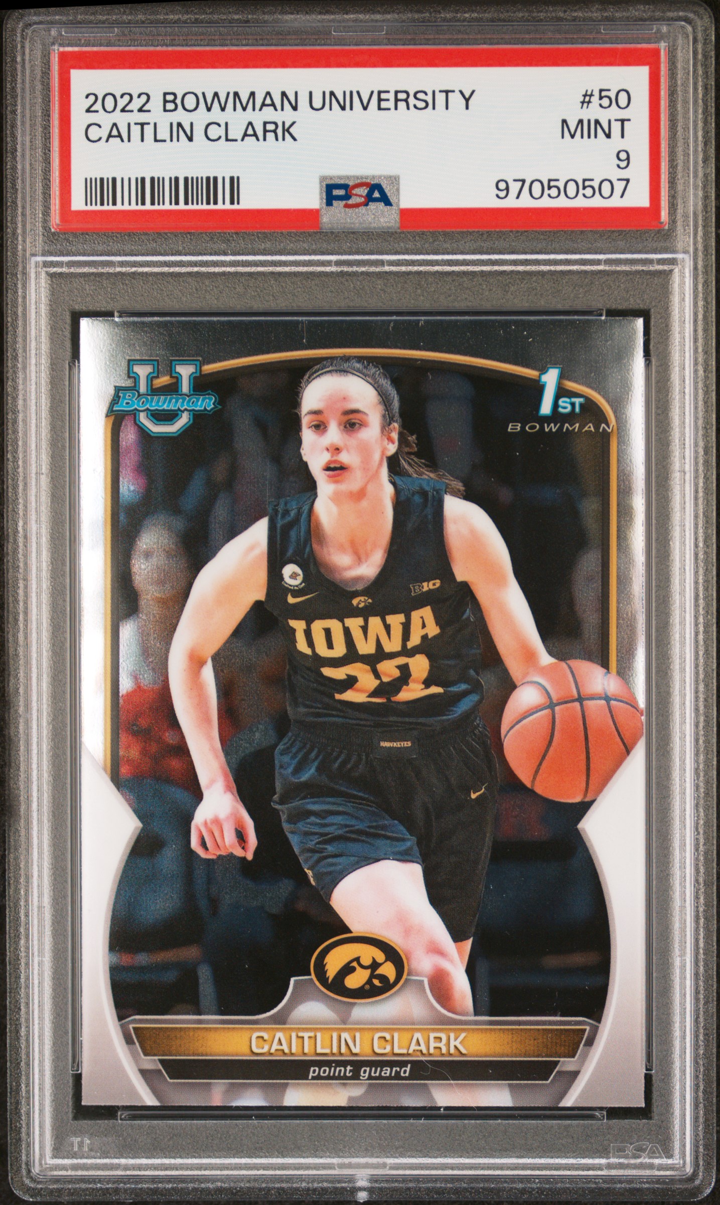 2022 Bowman Chrome University Caitlin Clark #50 Mint 9 front