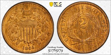 1864 2C Large Motto MS63RB