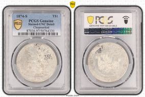 1874-S T$1 Chopmarked N1