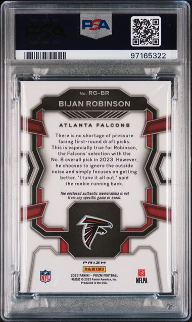 2023 Panini Prizm Rookie Gear Bijan Robinson #Rgbr (Rookie Gear) Mint 9 back