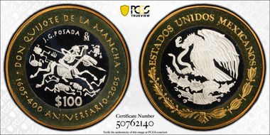 2005-Mo 100 P 400th Ann Don Quijote KM-705  Ag / Ai-Brass PL68