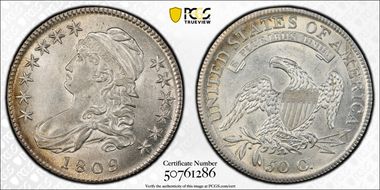 1809 50C O-111a, III Edge AU58