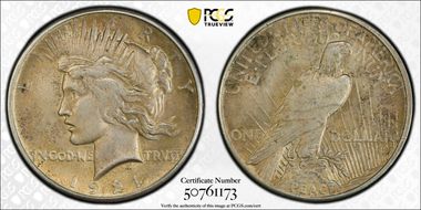 1921 $1 High Relief, Peace AU58