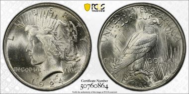 1924 $1 VAM 1H, Extra Hair MS65