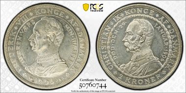 1906 VBP GJ 2 Kr Death of Christian IX Accession of Frederick VIII MS62