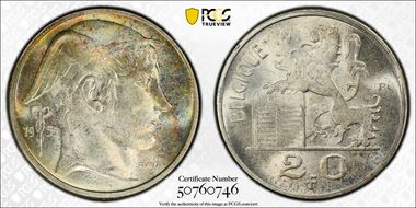 1953 20 Fr BELGIQUE MS64