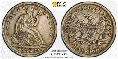 1853 50C Arrows & Rays VF35
