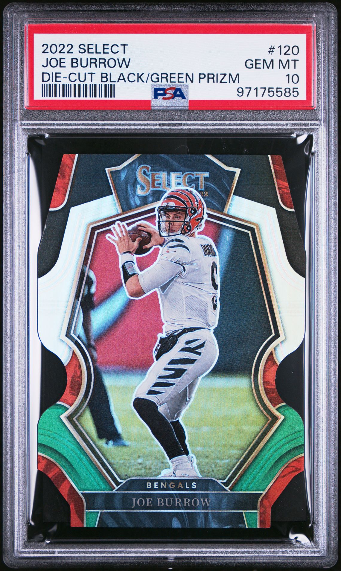 2022 Panini Select Joe Burrow #120 (Die-Cut Black/Green Prizm) Gem Mt 10 front