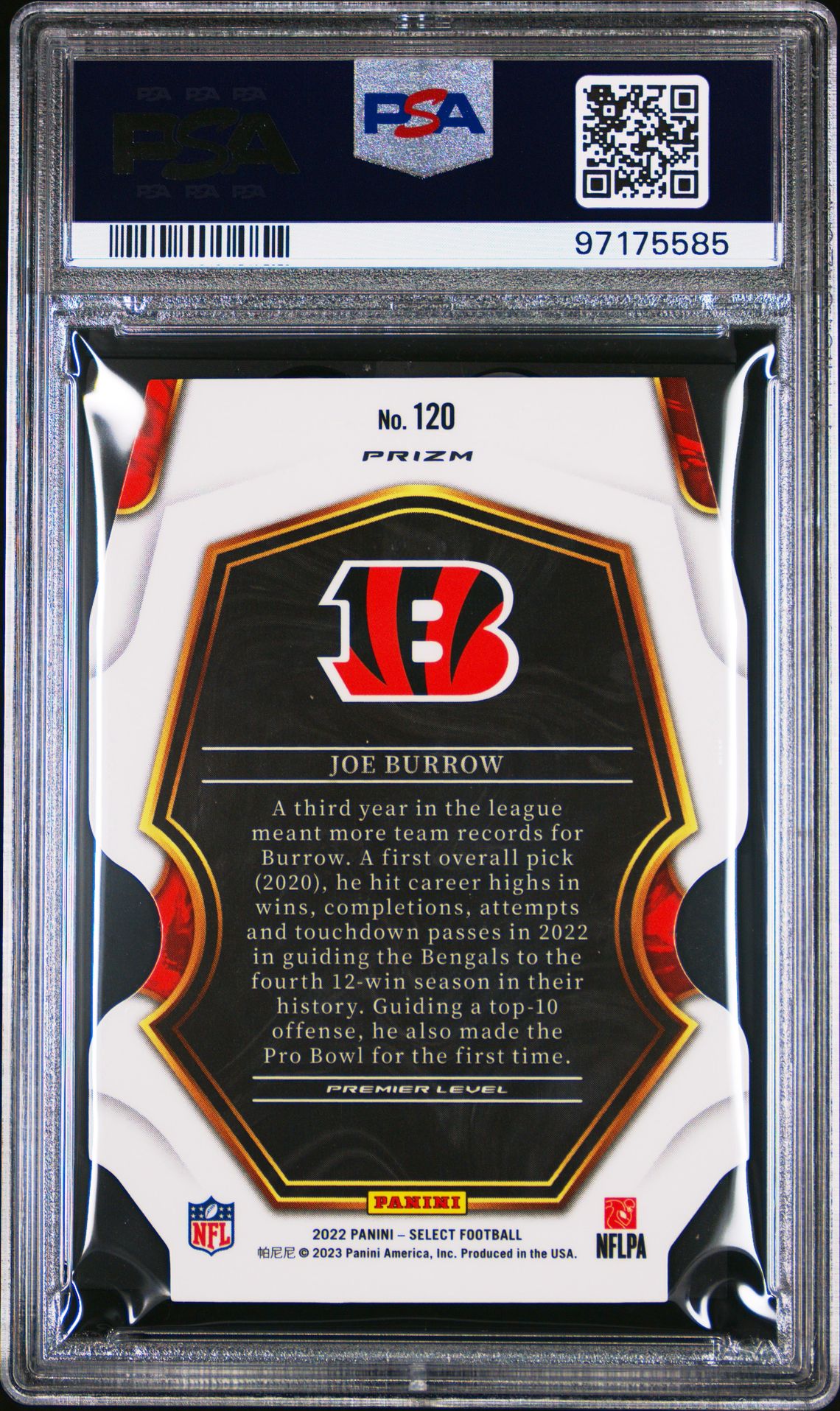 2022 Panini Select Joe Burrow #120 (Die-Cut Black/Green Prizm) Gem Mt 10 back