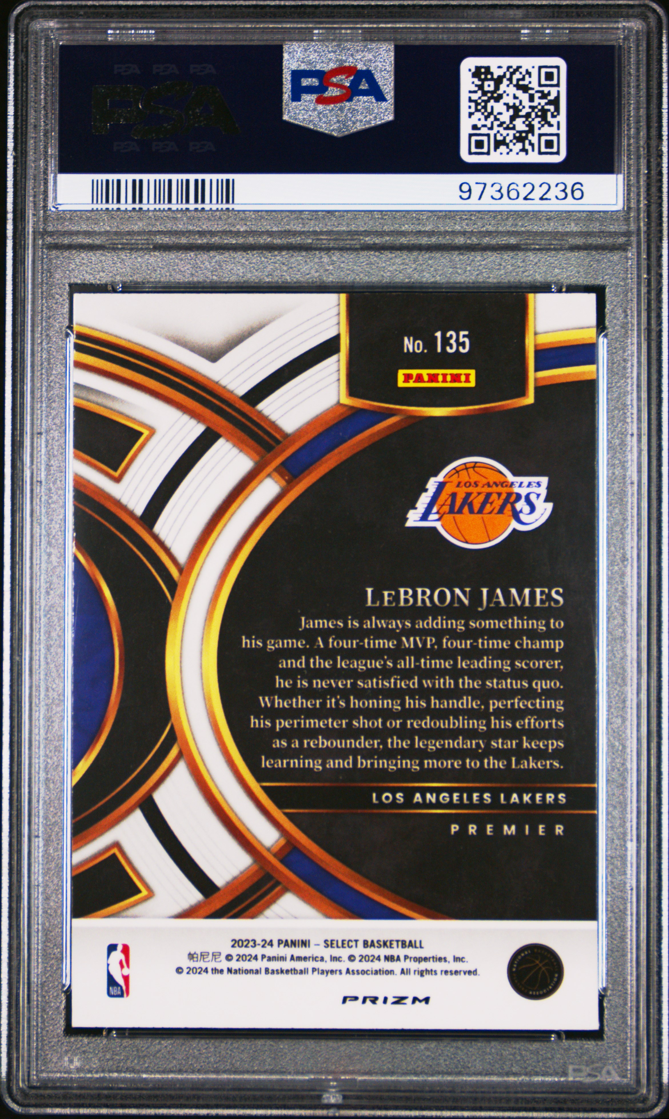 2023 Panini Select Lebron James #135 (Blue Prizm) Mint 9 back