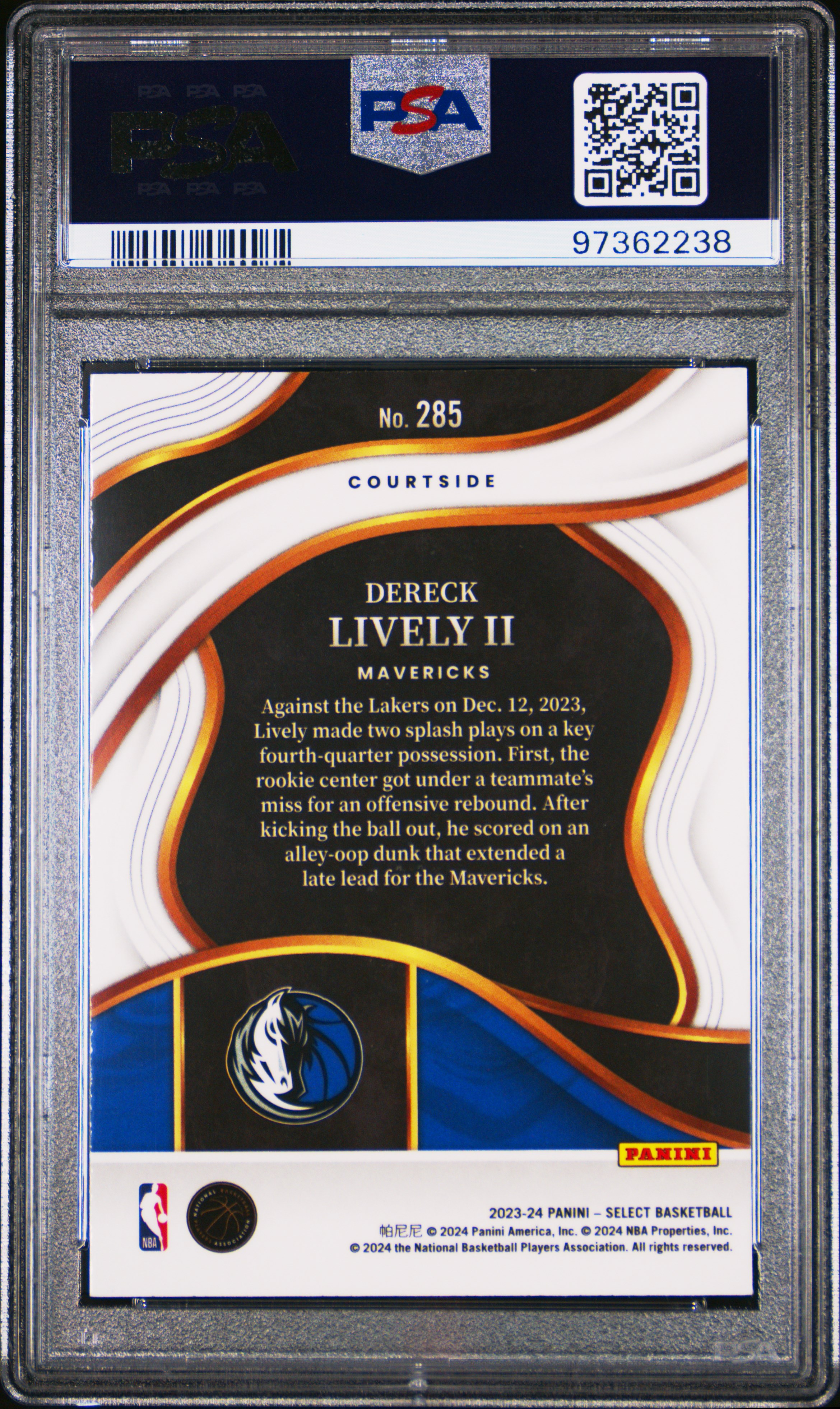 2023 Panini Select Dereck Lively Ii #285 (Blue) Nm-Mt 8 back