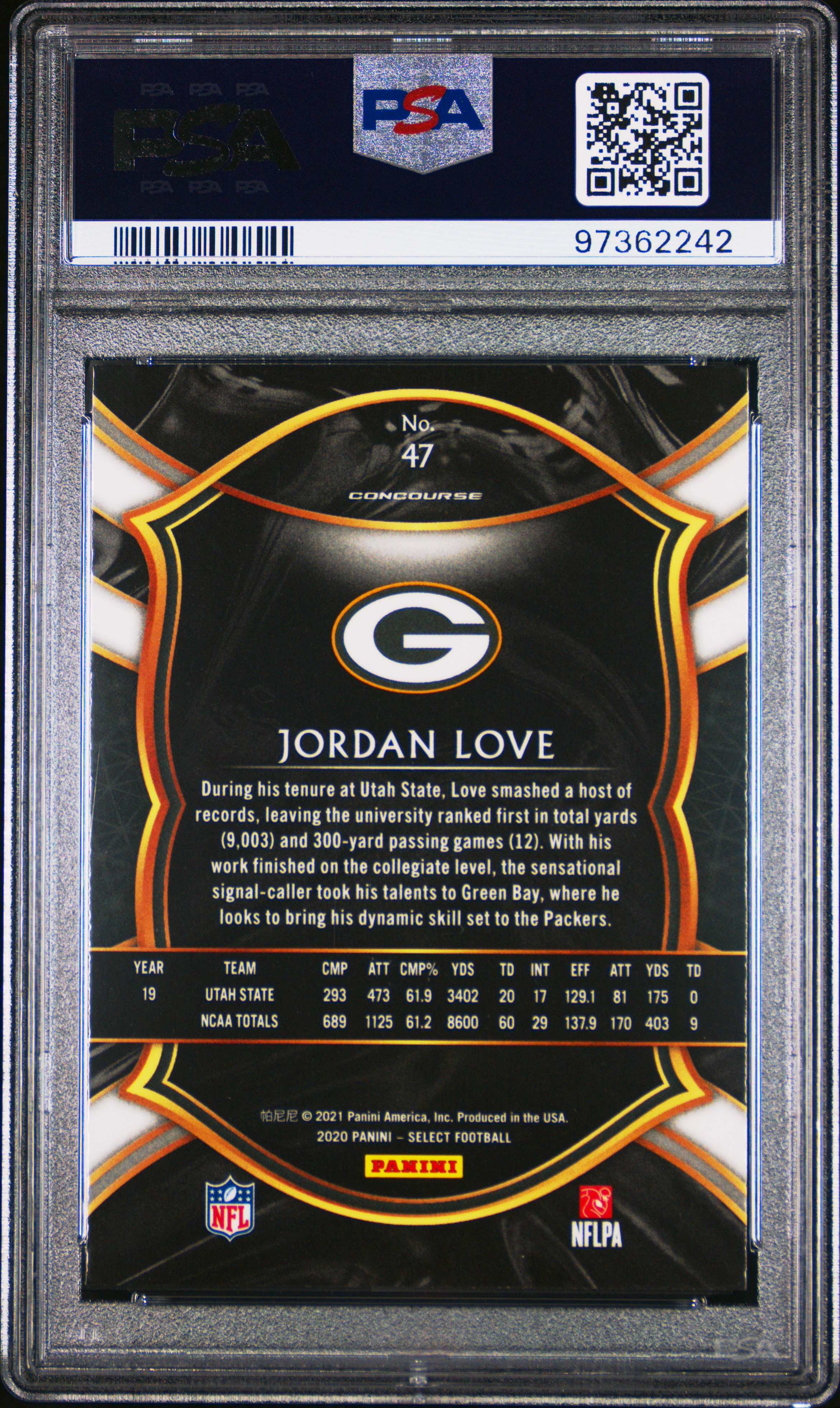 2020 Panini Select Jordan Love #47 Gem Mt 10 back