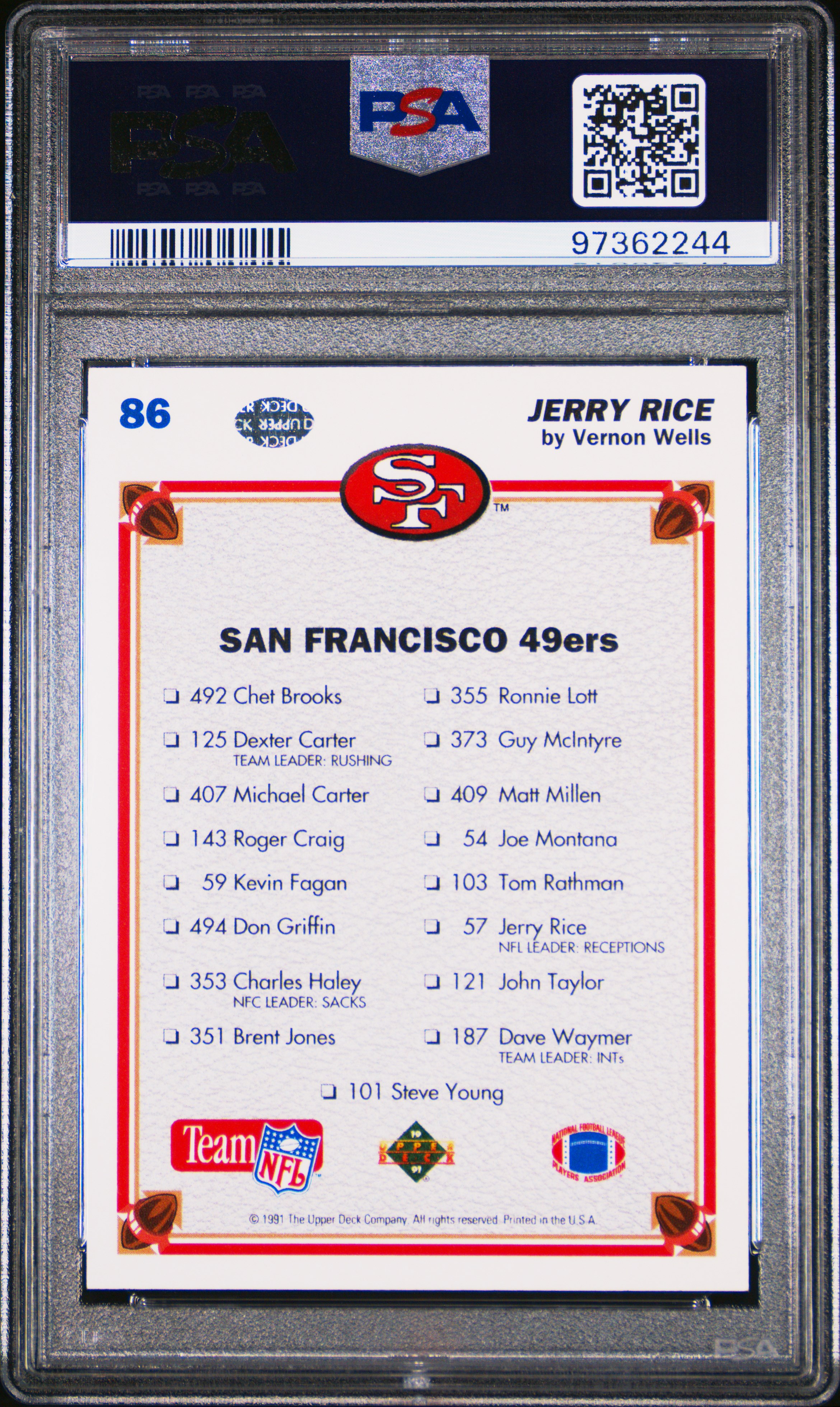 1991 Upper Deck Jerry Rice #86 (49Ers Checklist) Nm-Mt 8 back