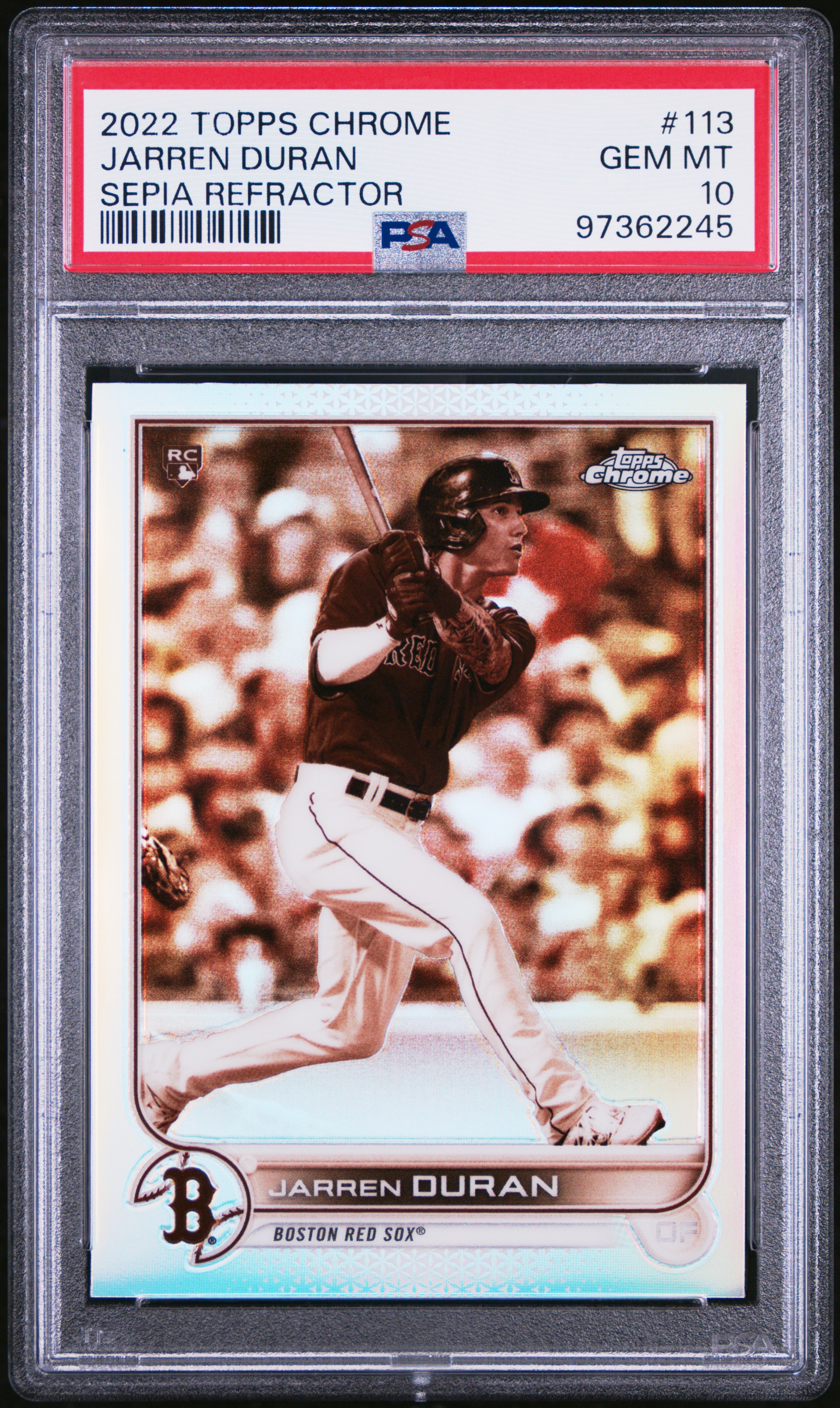 2022 Topps Chrome Jarren Duran #113 (Sepia Refractor) Gem Mt 10 front
