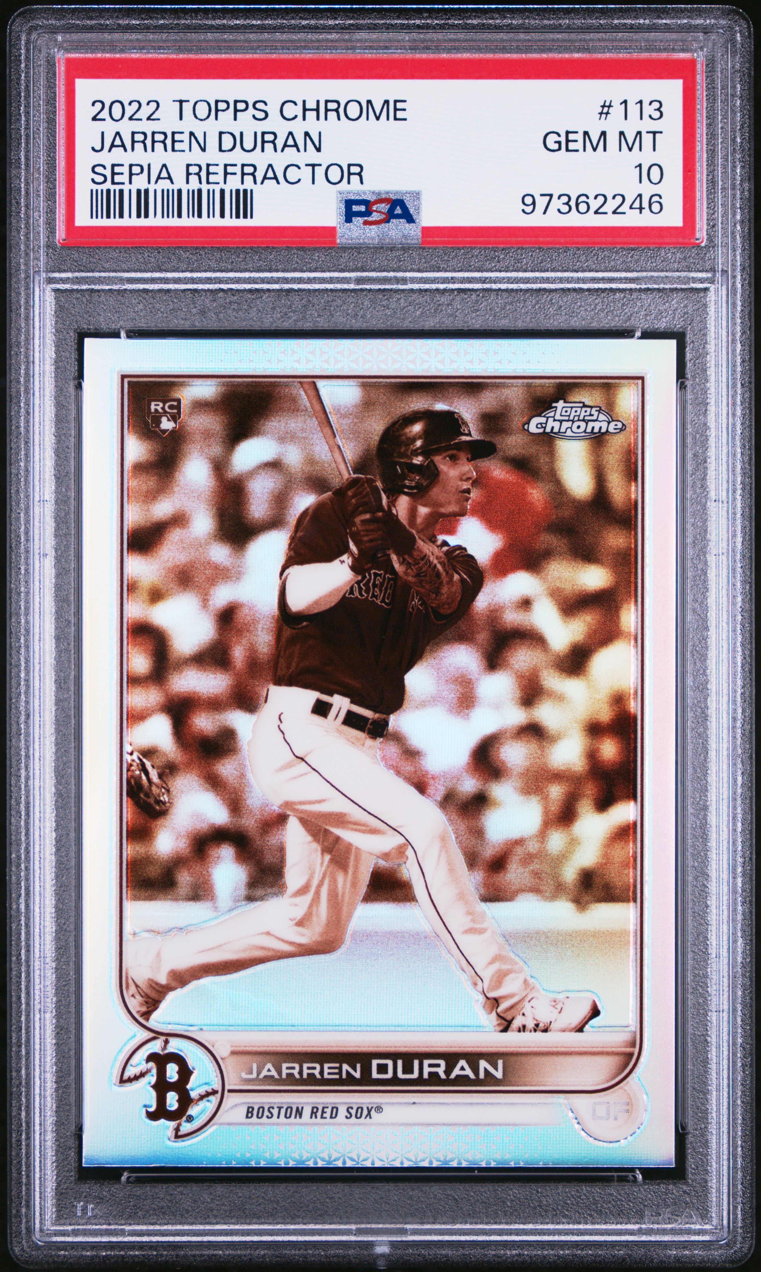 2022 Topps Chrome Jarren Duran #113 (Sepia Refractor) Gem Mt 10 front