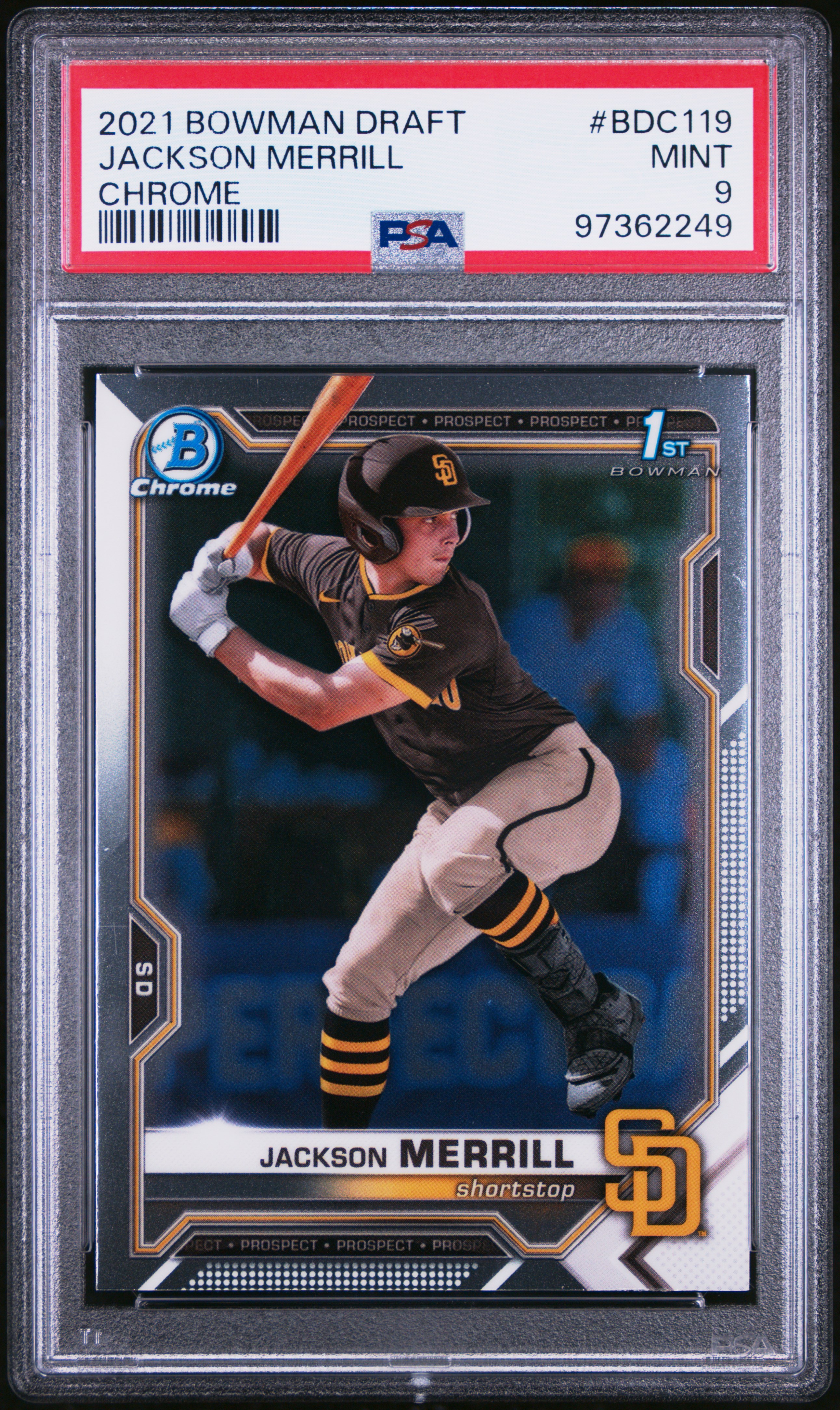 2021 Bowman Draft Jackson Merrill #Bdc119 (Chrome) Mint 9 front