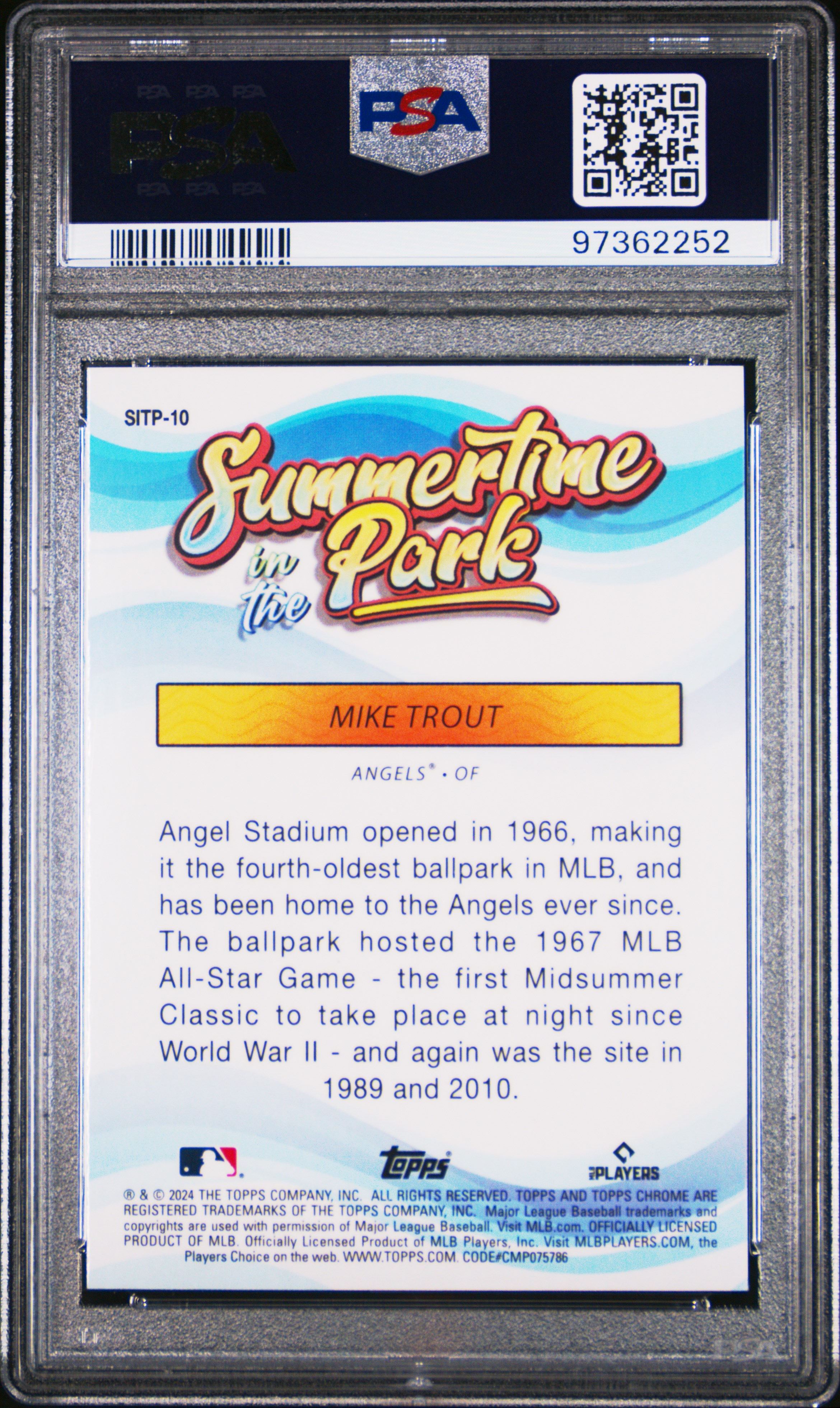 2024 Topps Chrome Summertime In The Park Mike Trout #10 Gem Mt 10 back