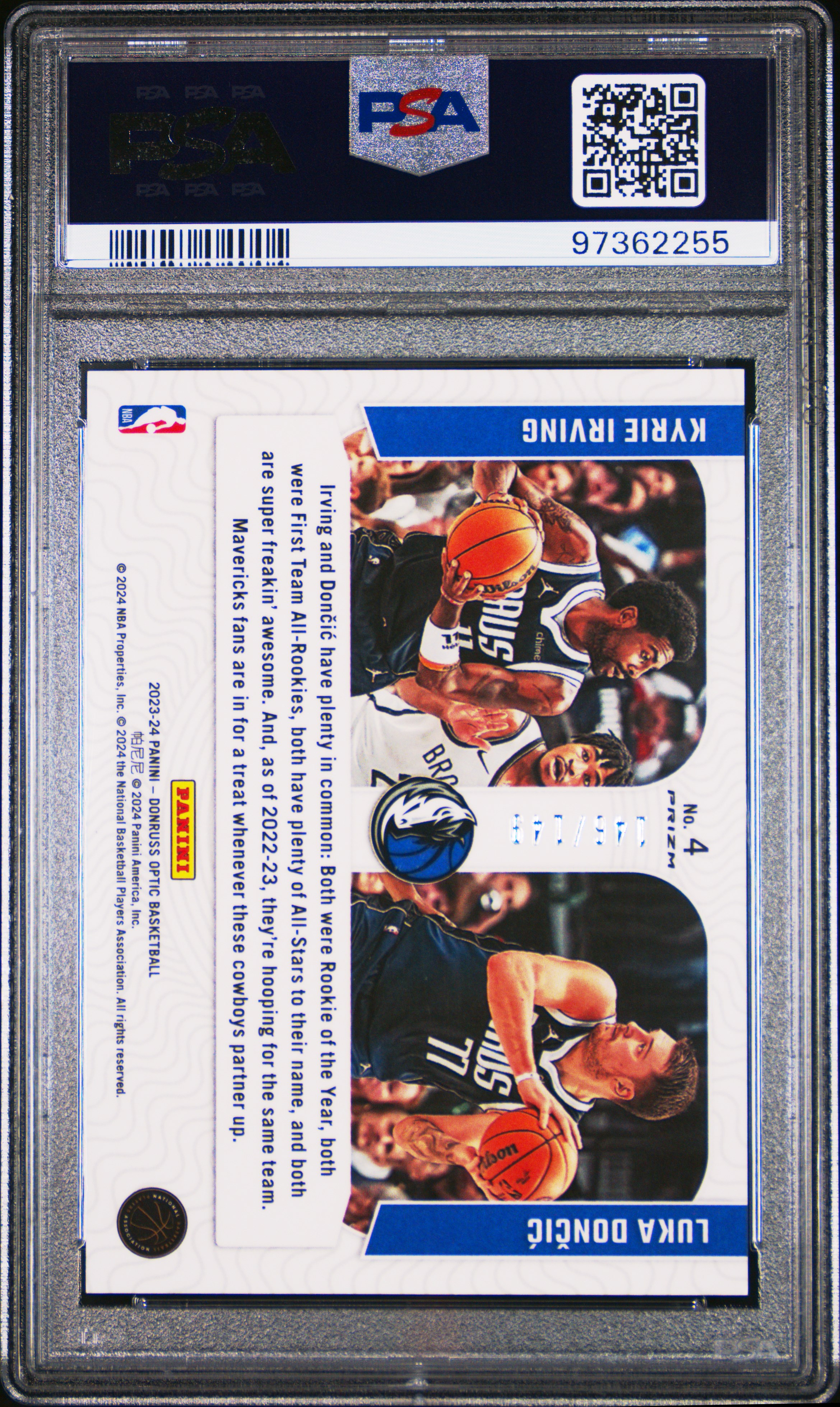 2023 Panini Donruss Optic Optical Illusions K.irving/L.doncic #4 (Optical Illusions-Lime Green) Mint 9 back