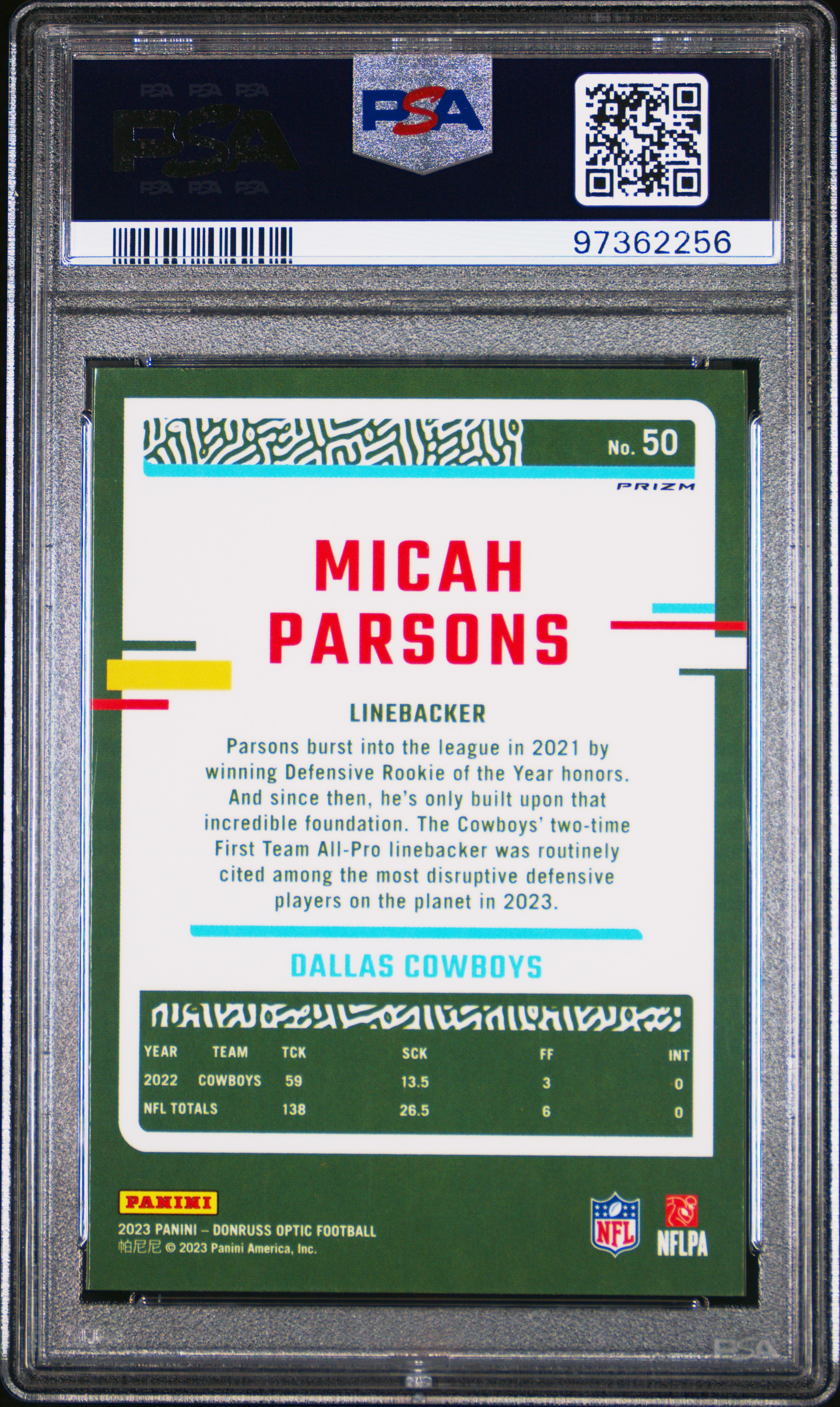 2023 Panini Donruss Optic Micah Parsons #50 (Stars) Gem Mt 10 back