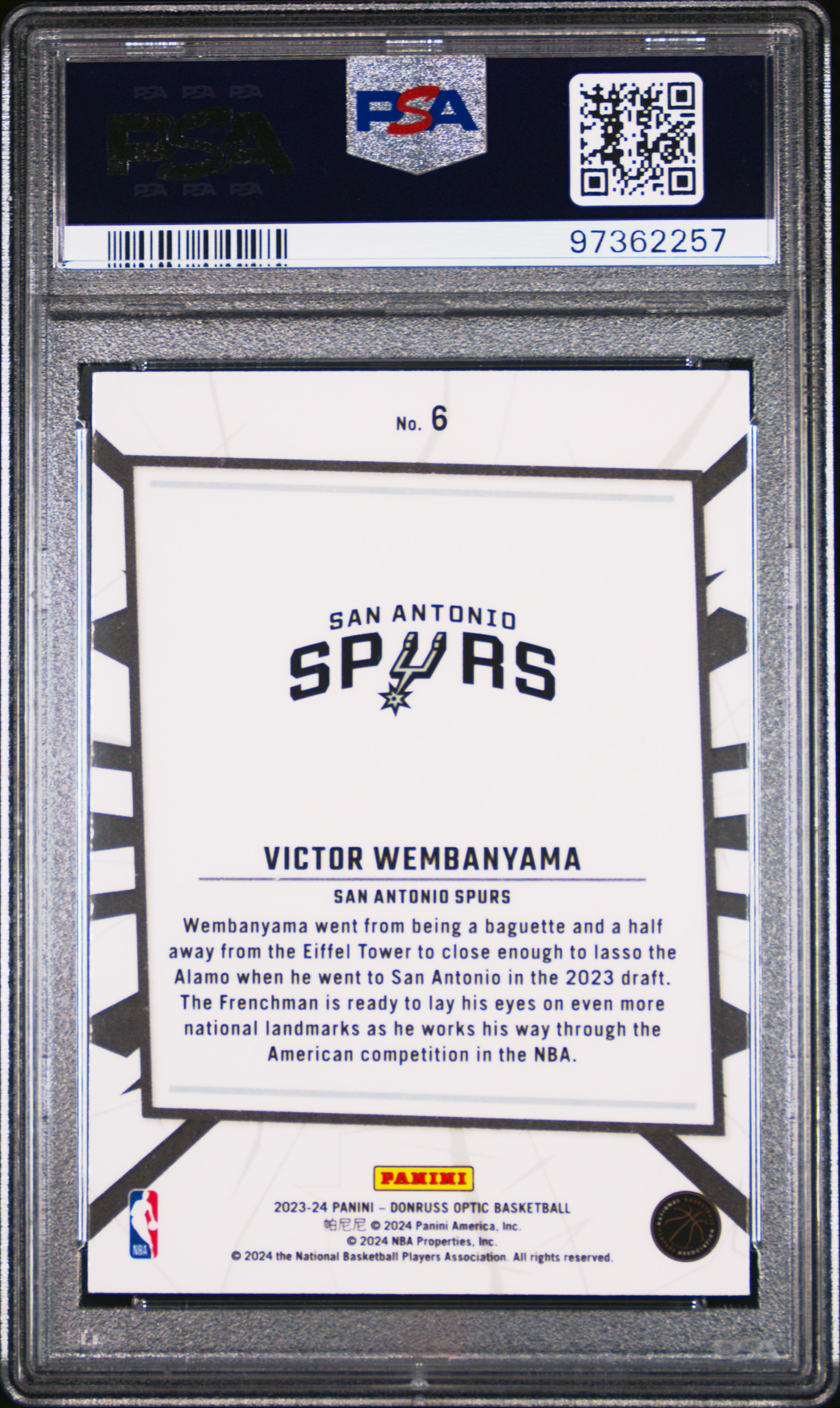 2023 Panini Donruss Optic My House Victor Wembanyama #6 Mint 9 back