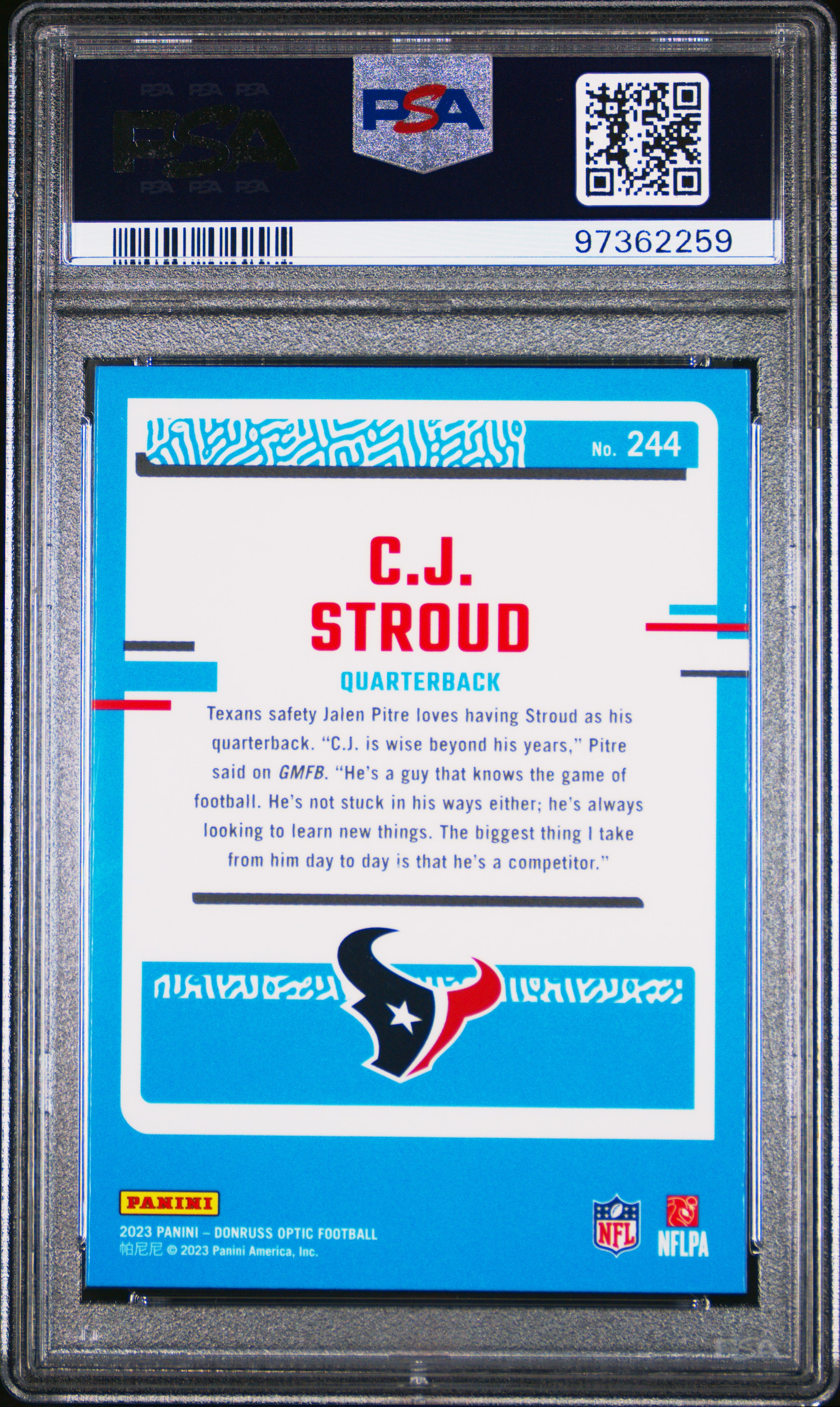 2023 Panini Donruss Optic Cj Stroud #244 Mint 9 back