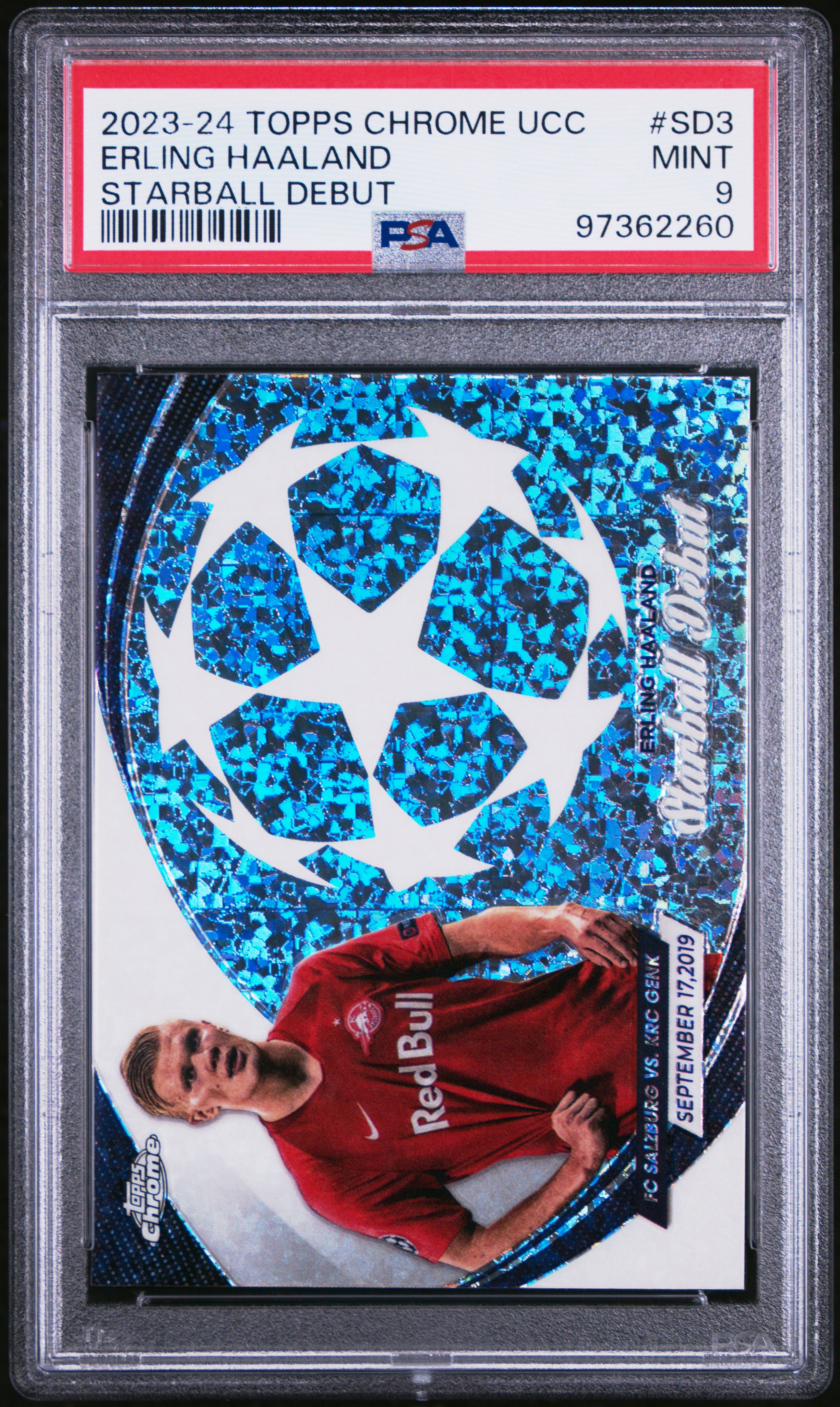 2023-24 Topps Chrome Uefa Club Competitions Starball Debut Erling Haaland #Sd3 Mint 9 front