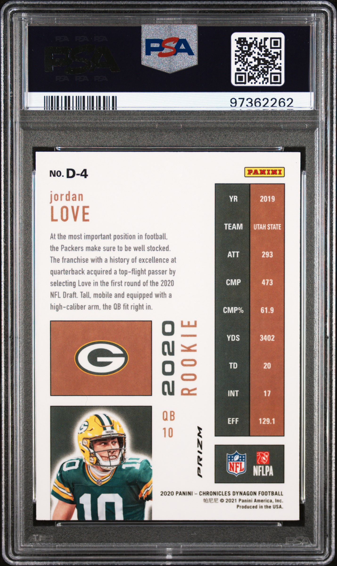 2020 Panini Chronicles Dynagon Rookies Jordan Love #D4 (Dynagon Rookies-Silver) Mint 9 back