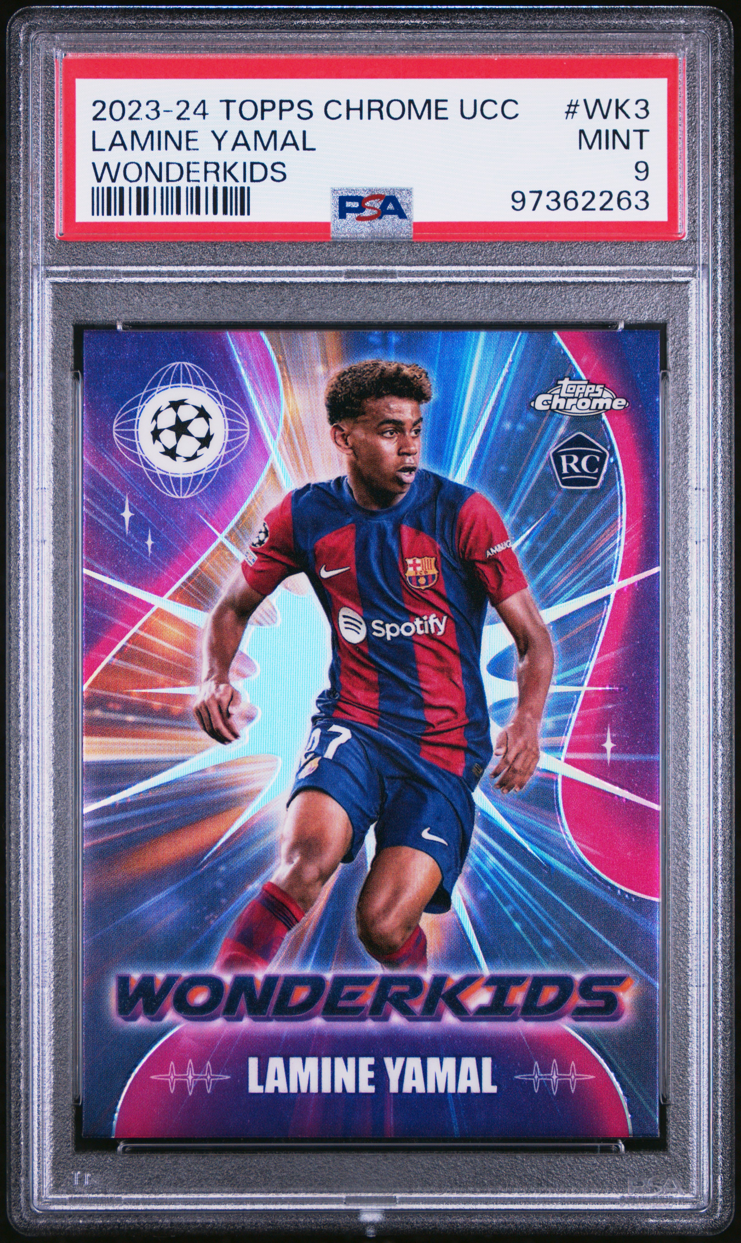 2023-24 Topps Chrome Uefa Club Competitions Wonderkids Lamine Yamal #Wk3 Mint 9 front