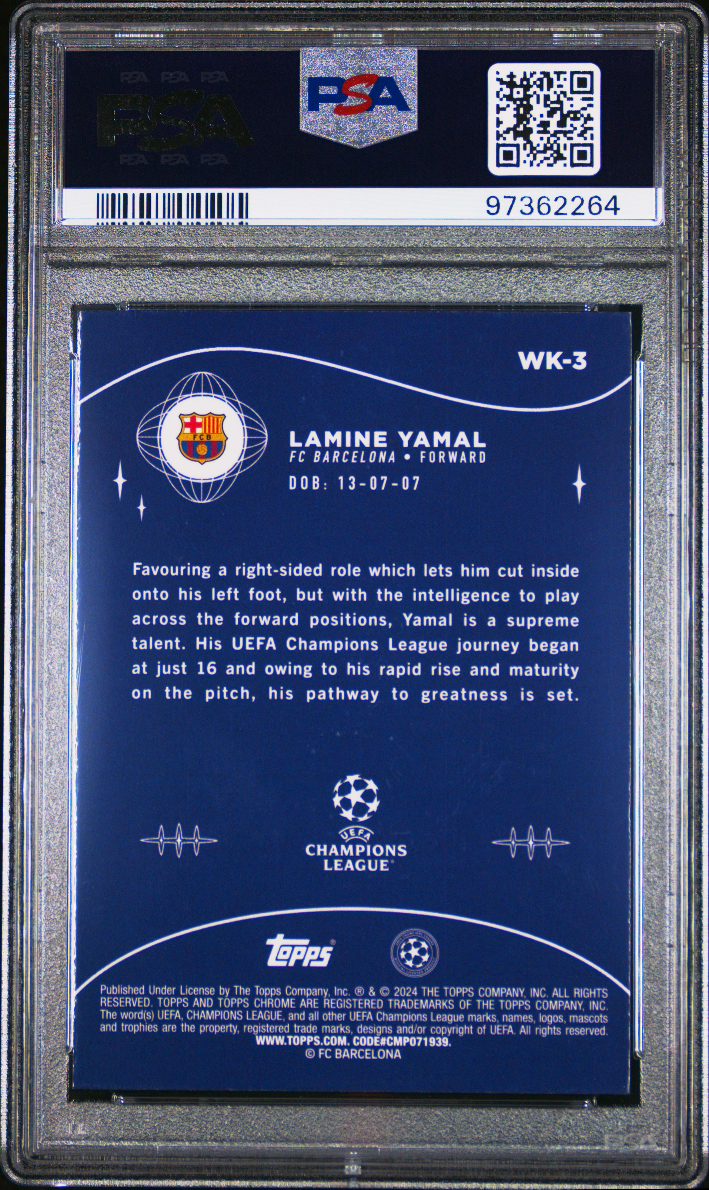 2023-24 Topps Chrome Uefa Club Competitions Wonderkids Lamine Yamal #Wk3 Gem Mt 10 back