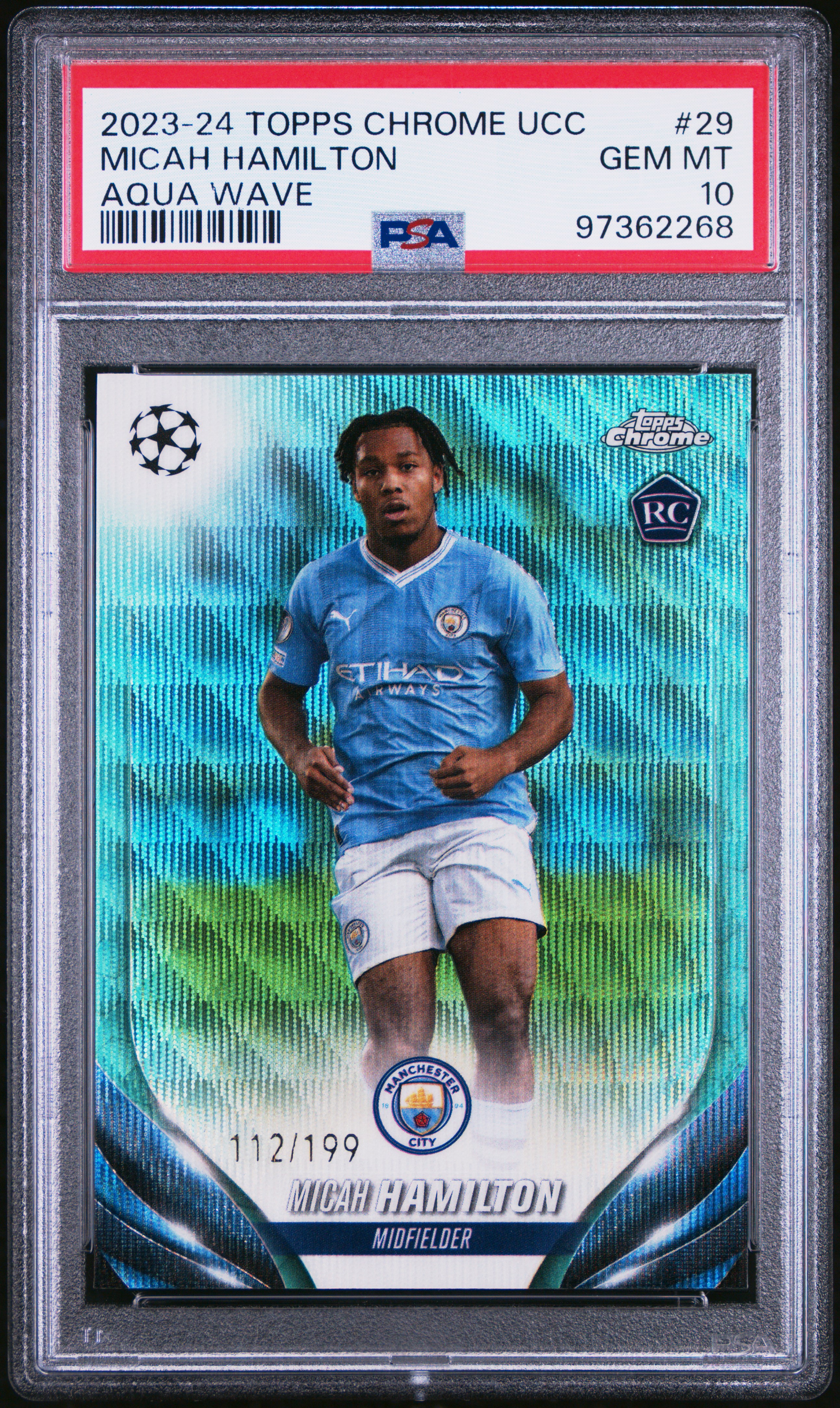 2023-24 Topps Chrome Uefa Club Competitions Micah Hamilton #29 (Aqua Wave) Gem Mt 10 front