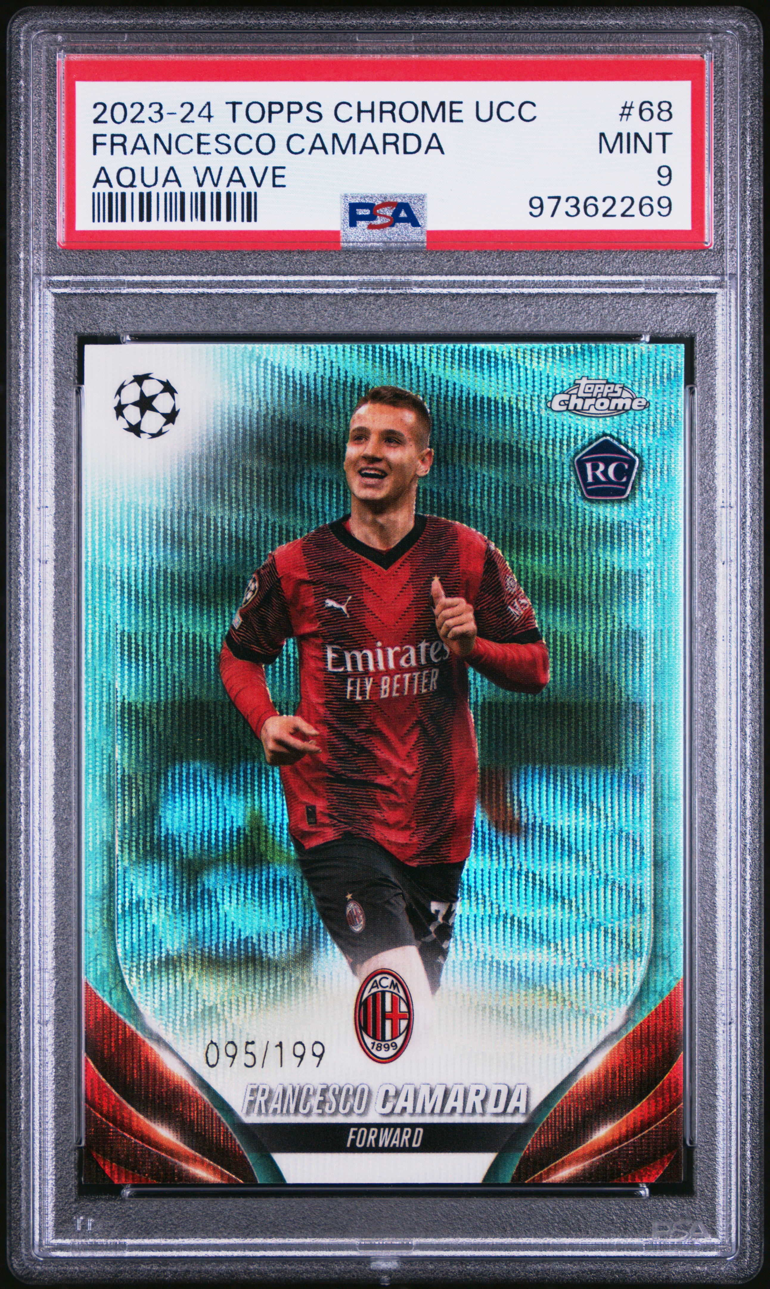 2023-24 Topps Chrome Uefa Club Competitions Francesco Camarda #68 (Aqua Wave) Mint 9 front