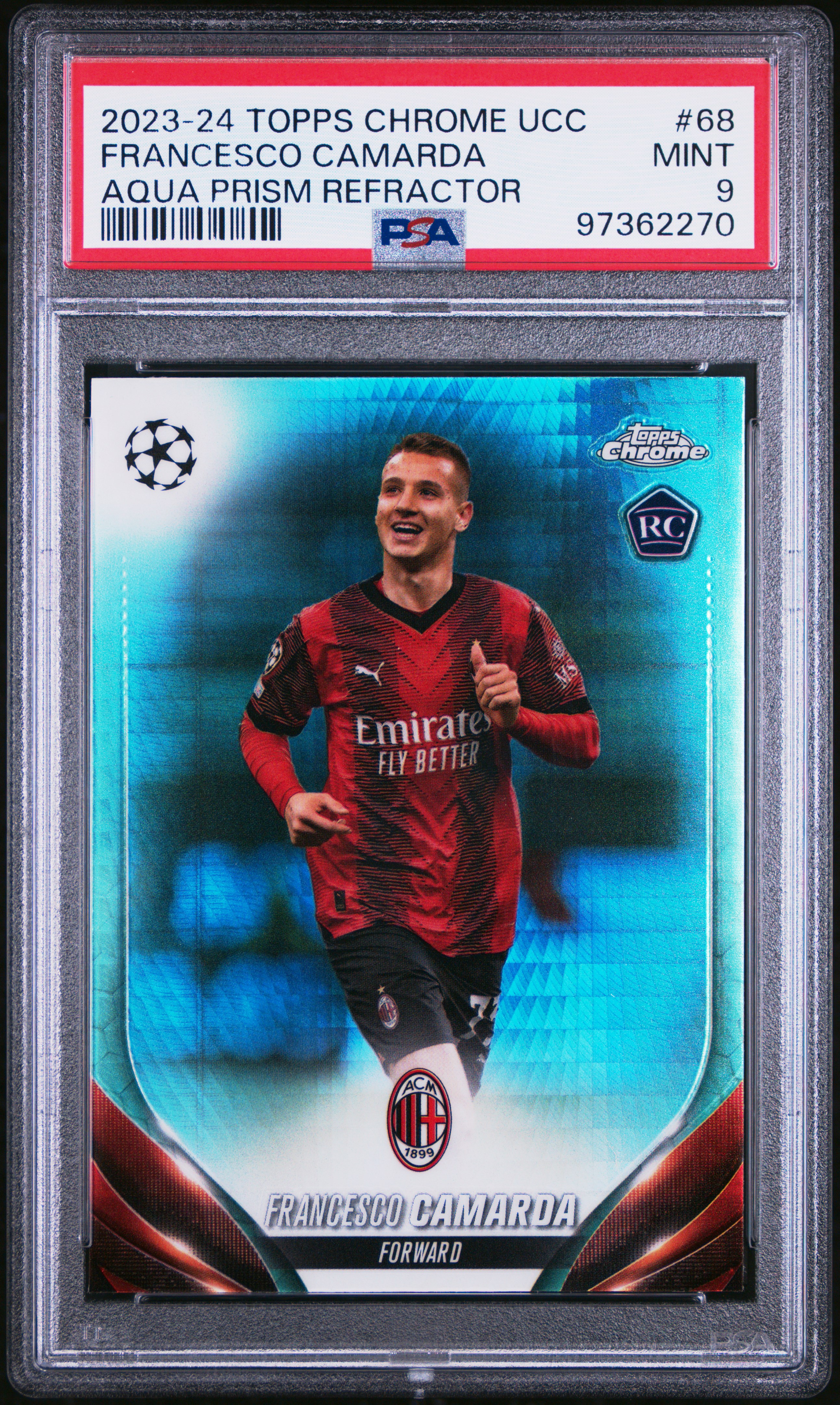 2023-24 Topps Chrome Uefa Club Competitions Francesco Camarda #68 (Aqua Prism Refractor) Mint 9 front