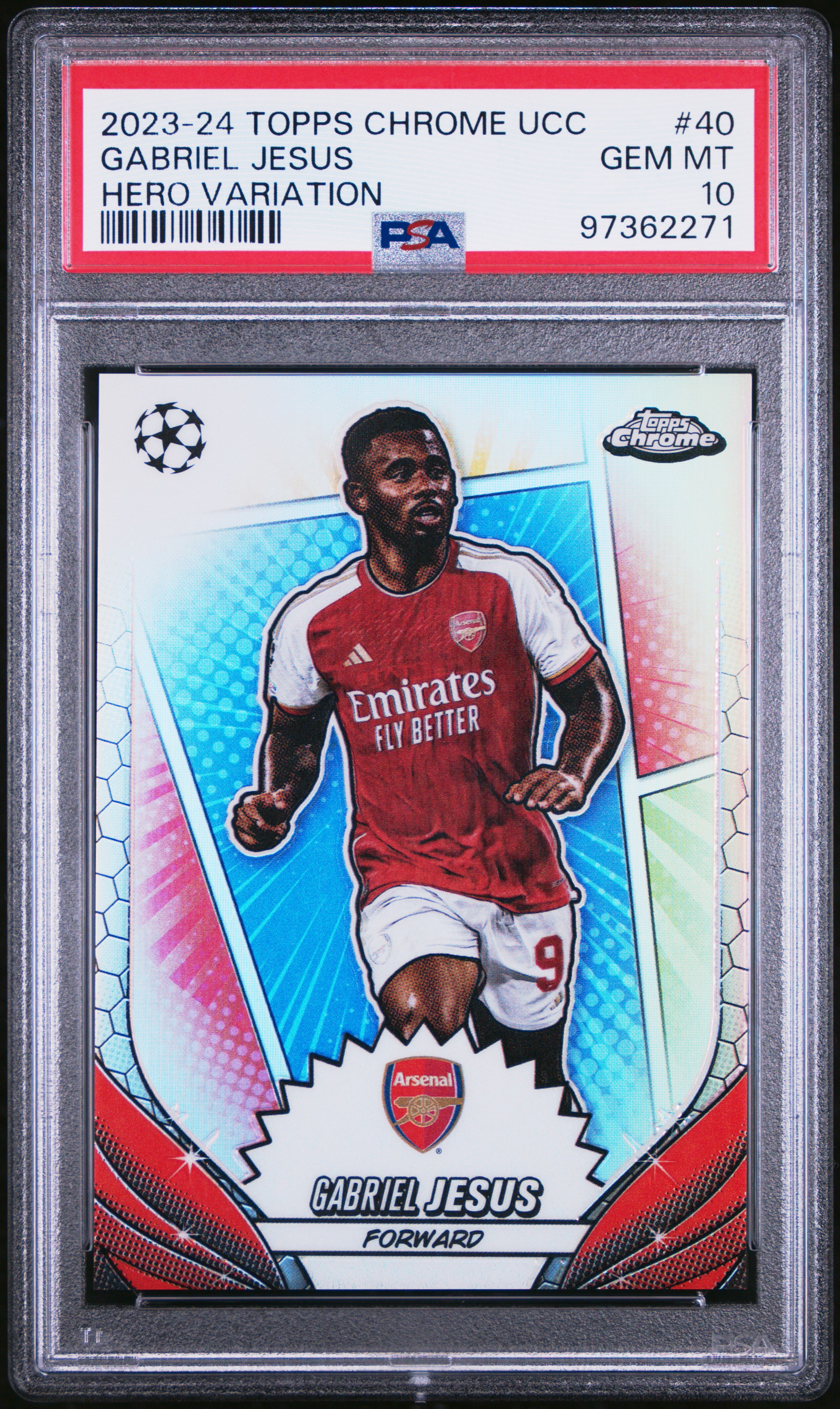 2023-24 Topps Chrome Uefa Club Competitions Gabriel Jesus #40 (Hero Variation) Gem Mt 10 front