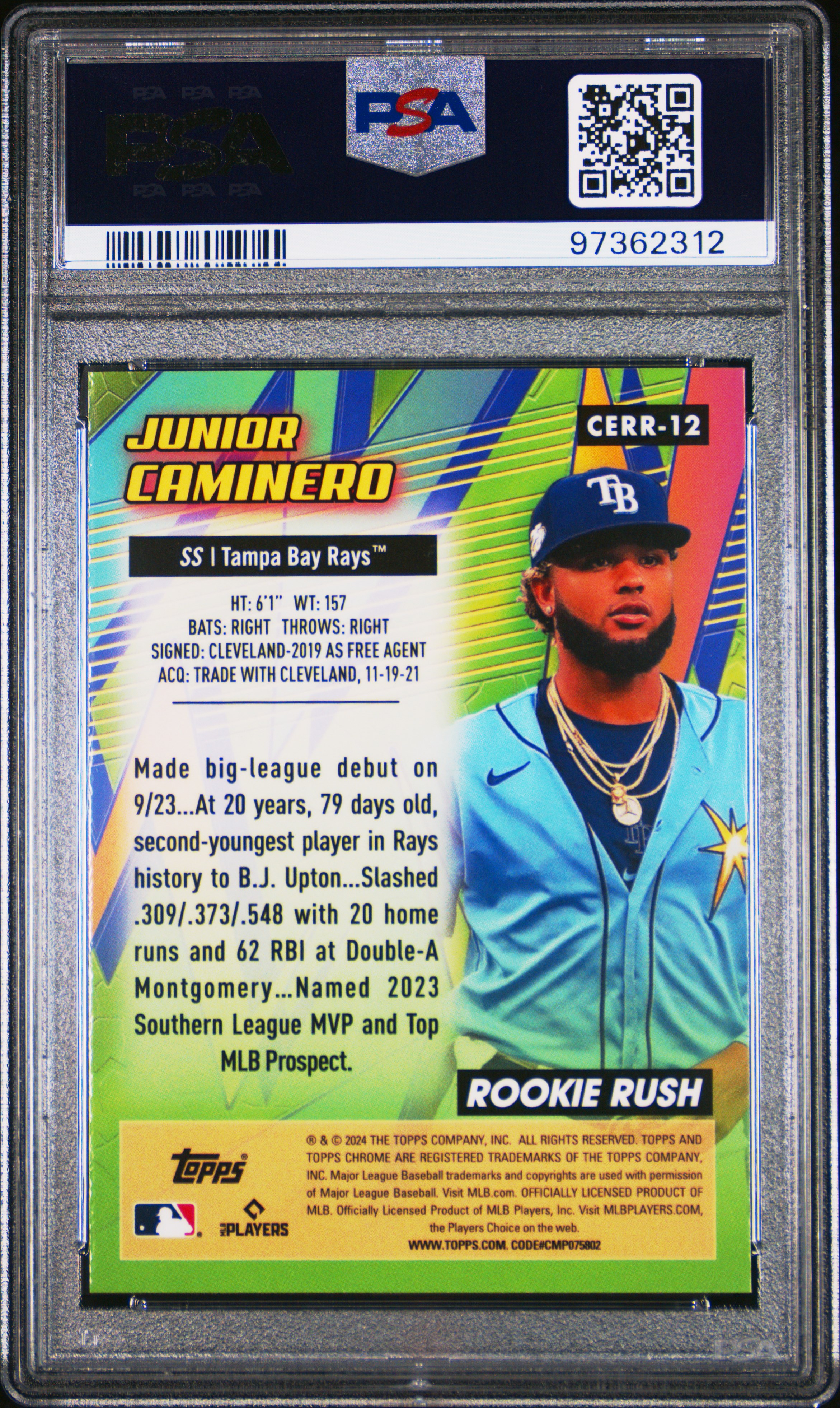 2024 Topps Chrome Chrome All Etch Rookie Rush Junior Caminero #12 Gem Mt 10 back