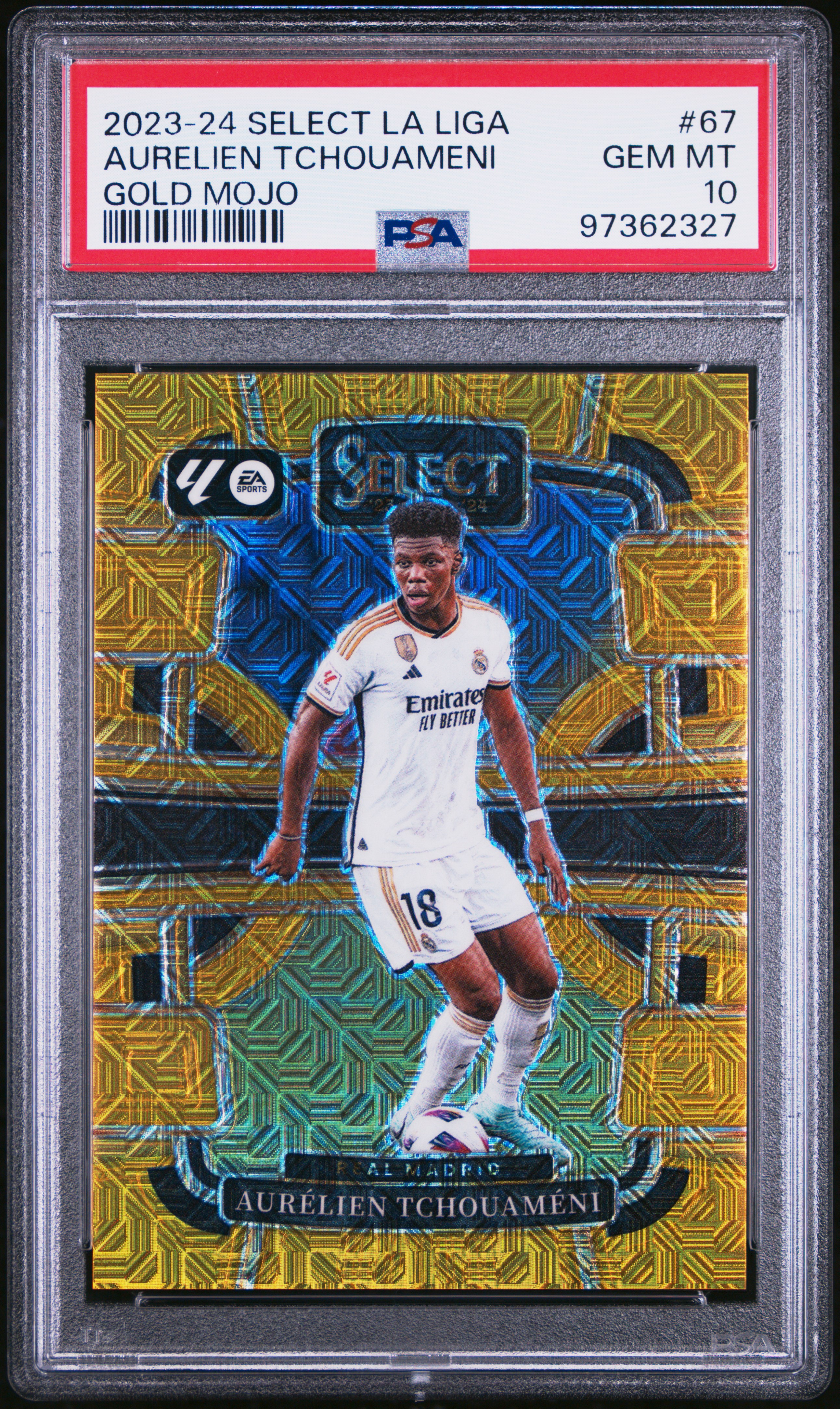 2023-24 Panini Select La Liga Aurelien Tchouameni #67 (Gold Mojo) Gem Mt 10 front