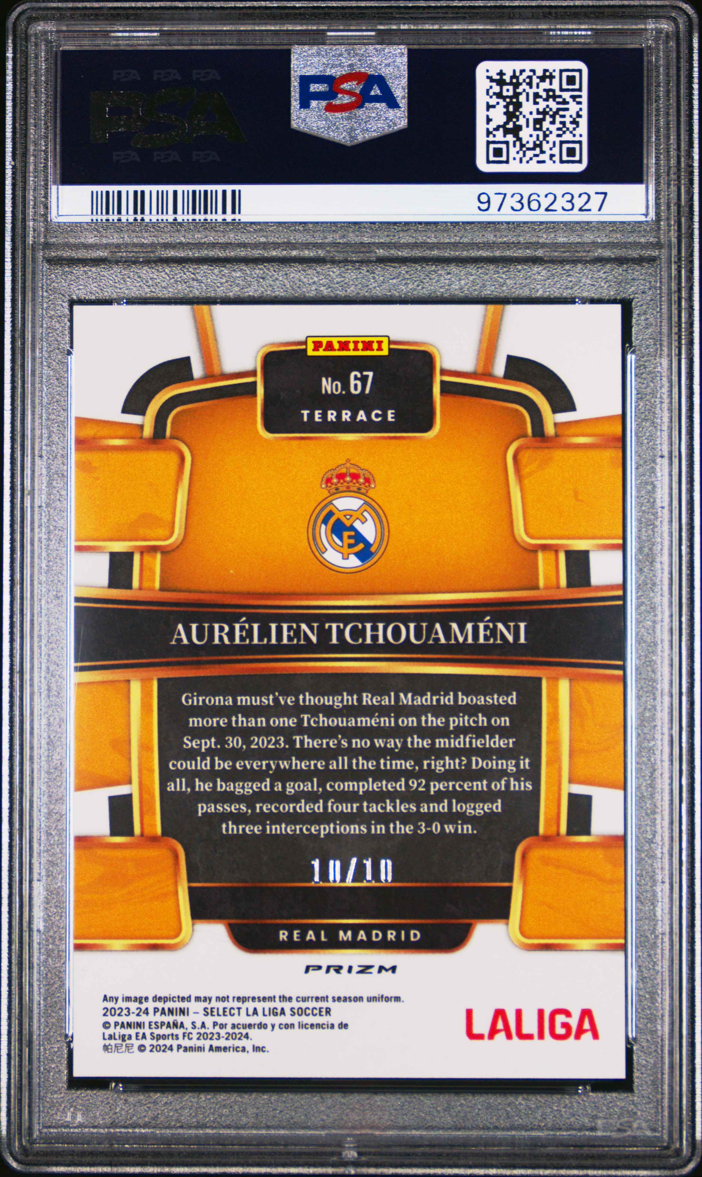 2023-24 Panini Select La Liga Aurelien Tchouameni #67 (Gold Mojo) Gem Mt 10 back