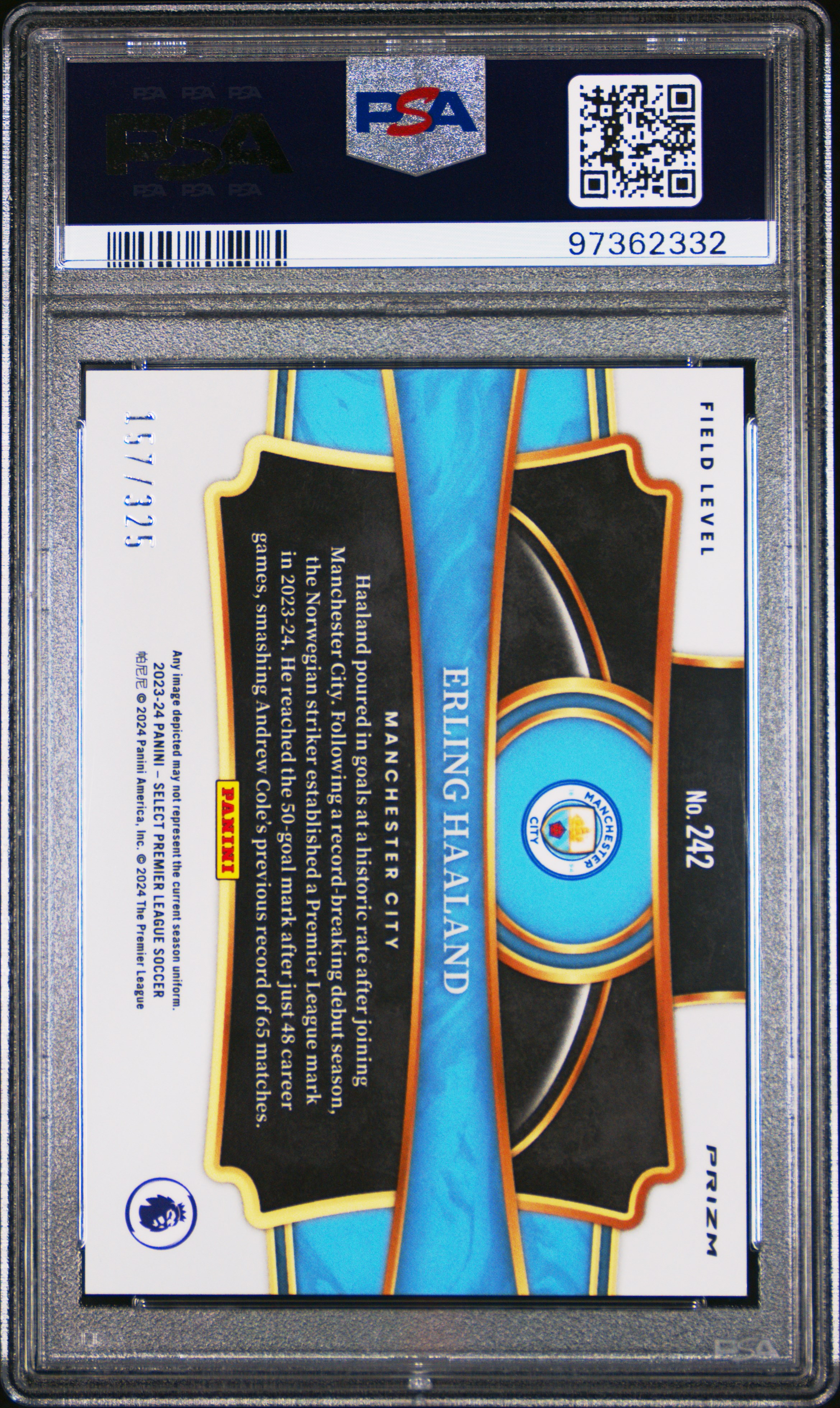 2023-24 Panini Select Premier League Erling Haaland #242 (Pink Mojo) Gem Mt 10 back