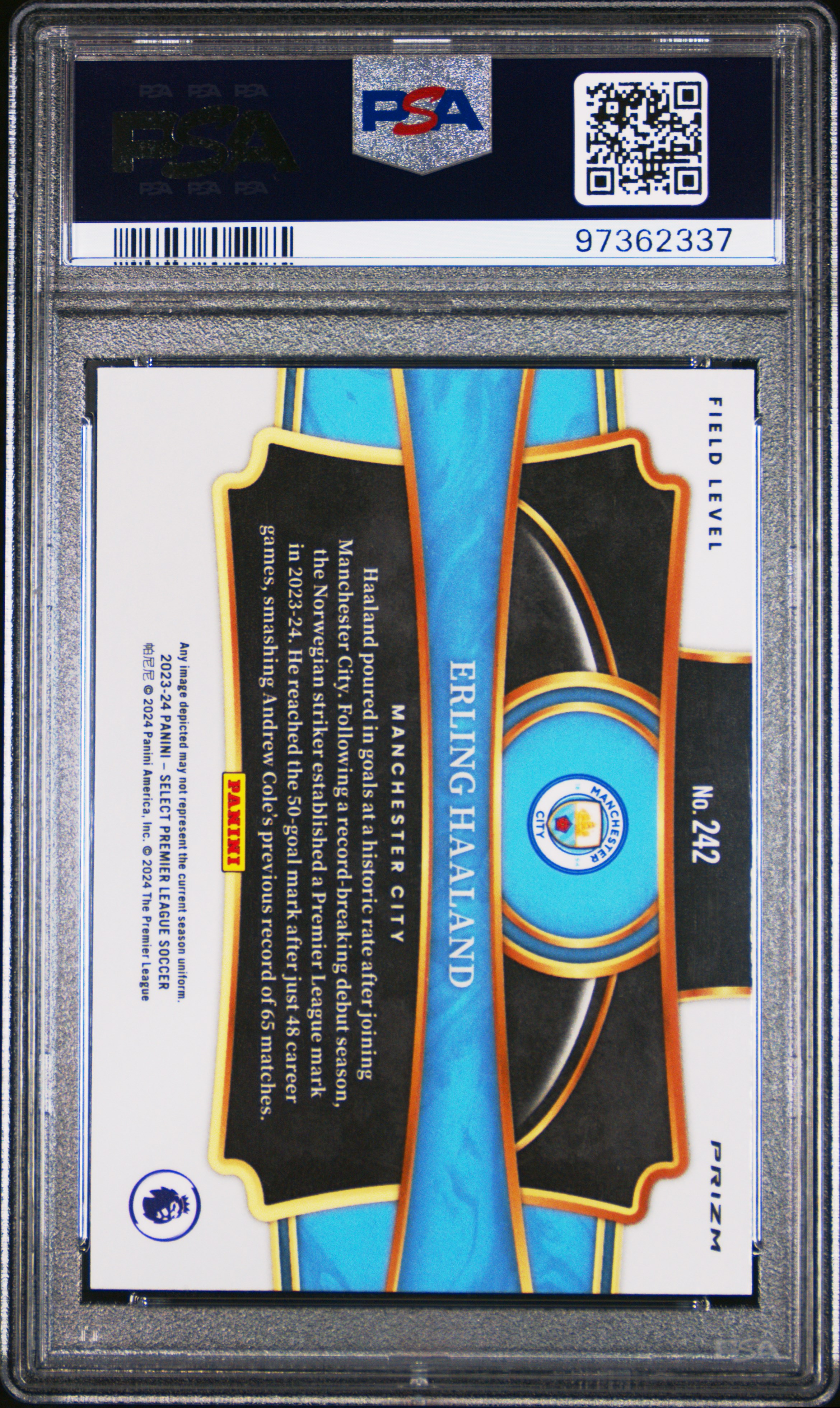 2023-24 Panini Select Premier League Erling Haaland #242 (Red Ice) Gem Mt 10 back