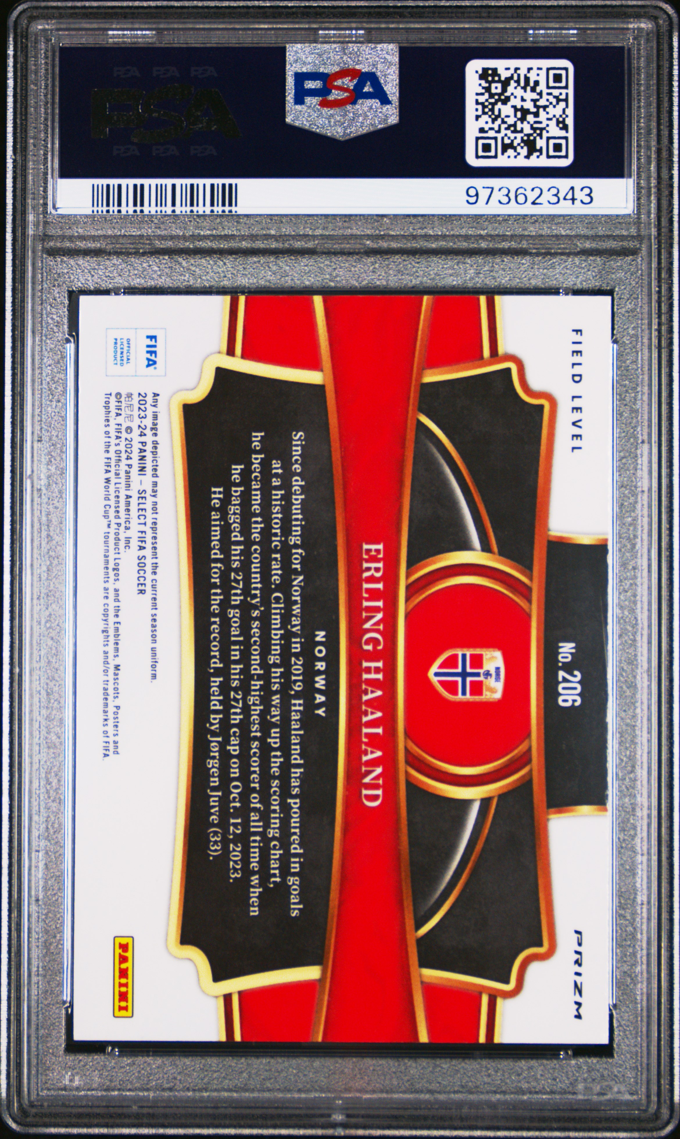 2023-24 Panini Select Fifa Erling Haaland #206 (Multi-Color) Gem Mt 10 back