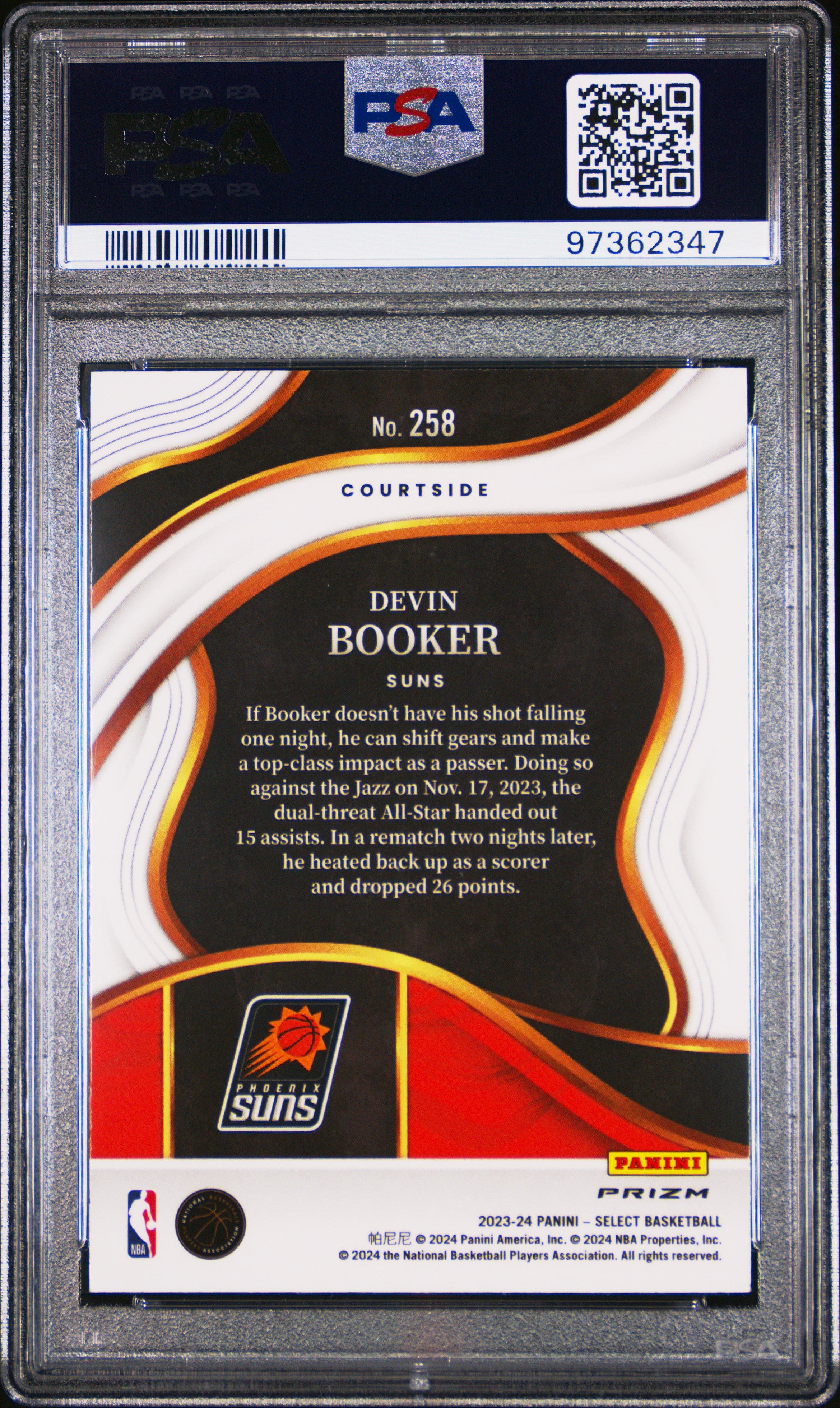 2023 Panini Select Devin Booker #258 (Cosmic) Gem Mt 10 back