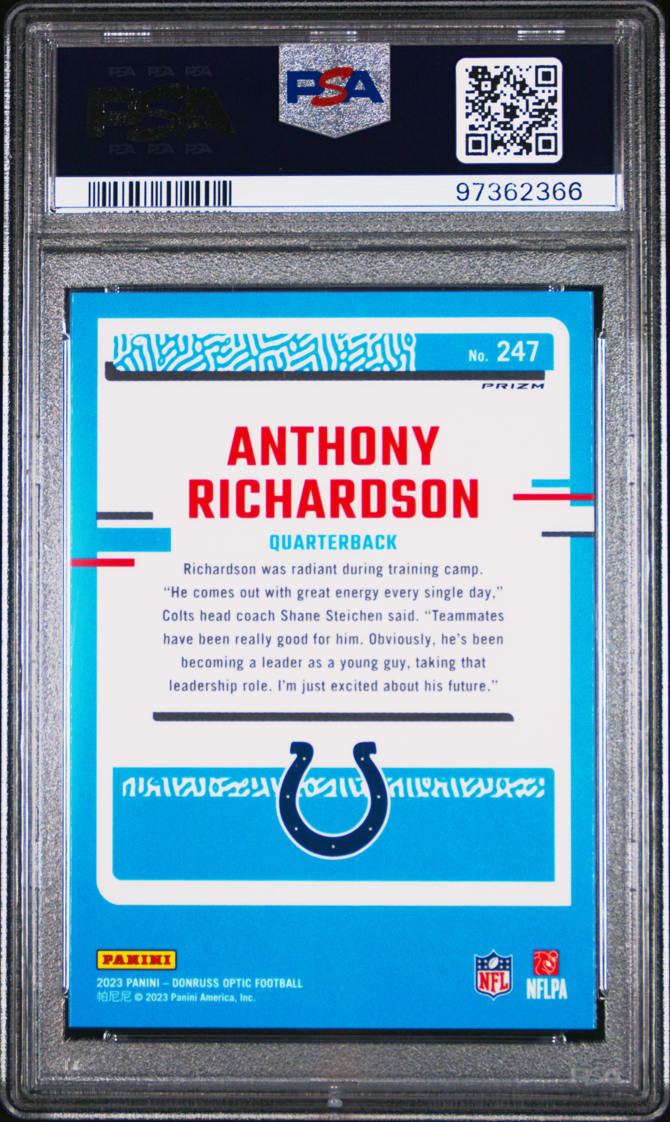 2023 Panini Donruss Optic Anthony Richardson #247 (Holo) Gem Mt 10 back