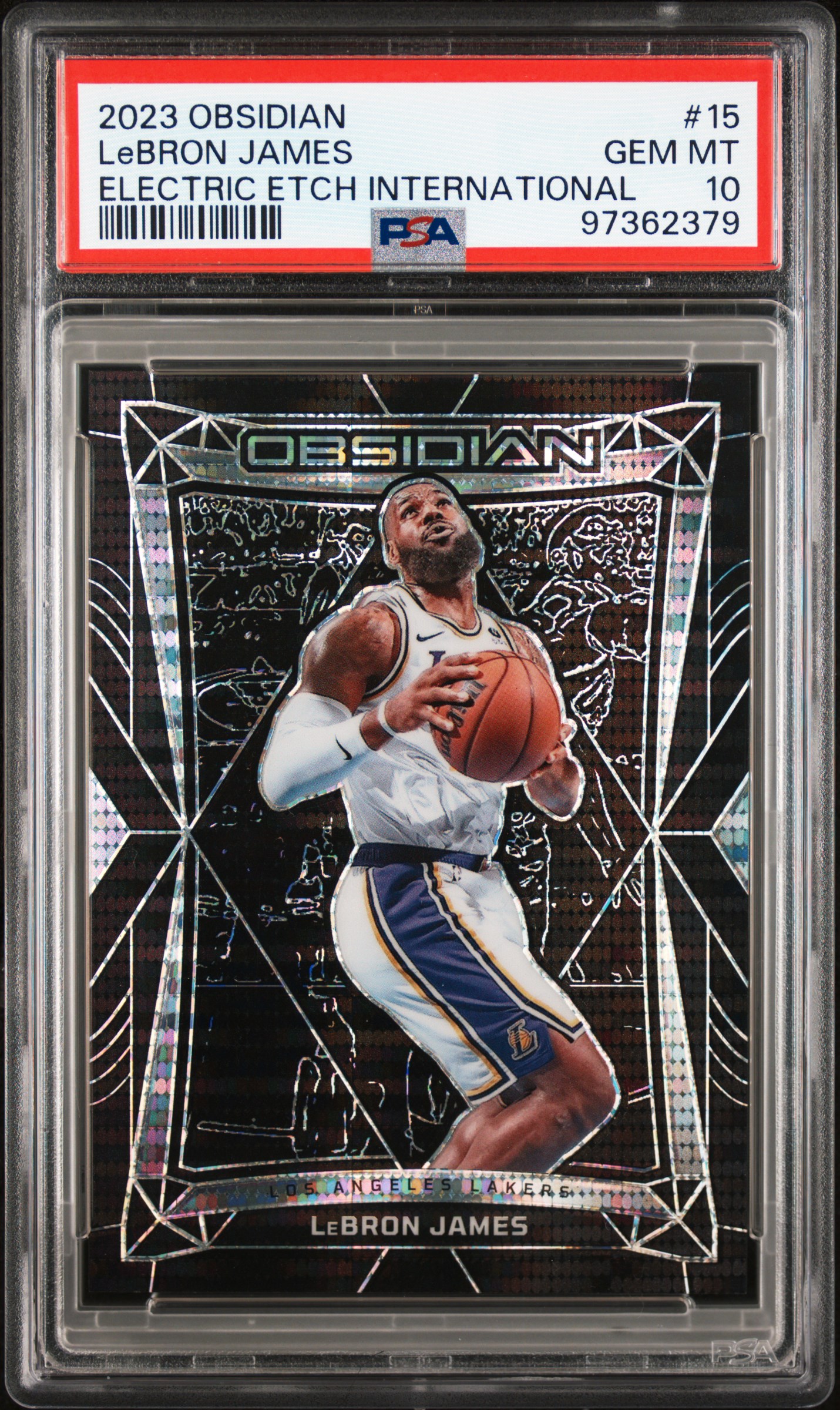2023 Panini Obsidian Lebron James #15 (Electric Etch International) Gem Mt 10 front