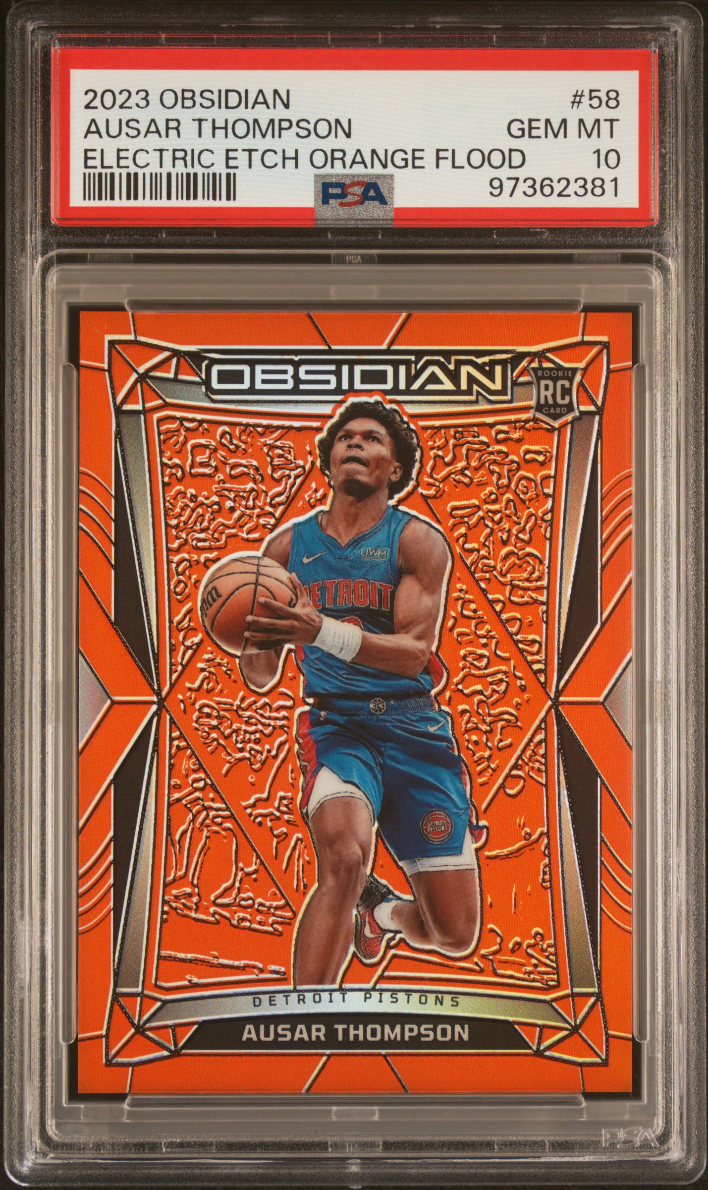2023 Panini Obsidian Ausar Thompson #58 (Electric Etch Orange Flood) Gem Mt 10 front