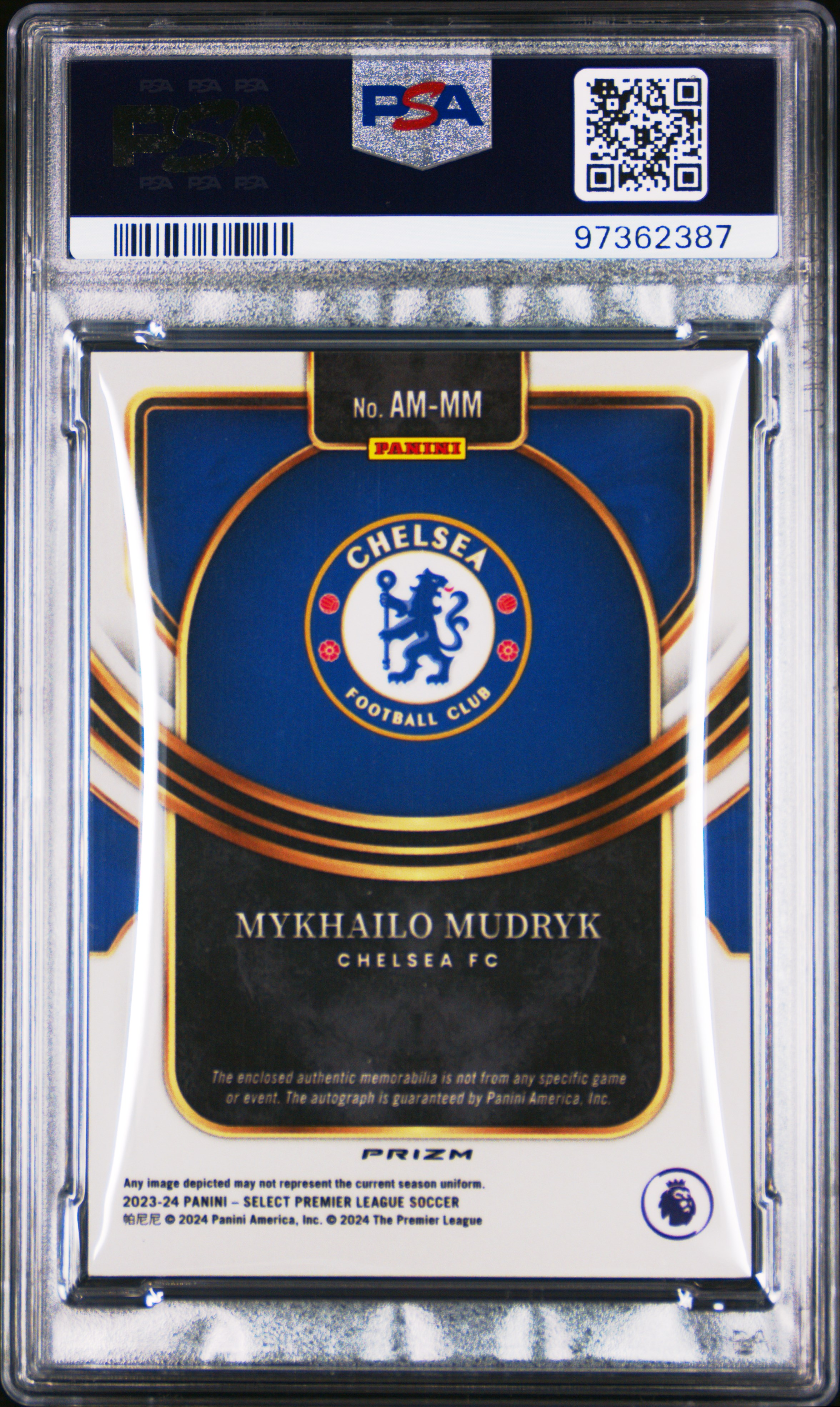 2023-24 Panini Select Premier League Autographed Memorabilia Mykhailo Mudryk #Ammm (Auto Mem-Blue Pulsar) Gem Mt 10 back