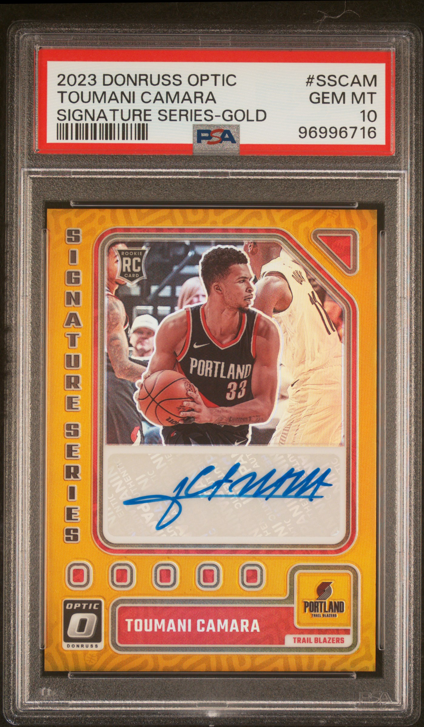 2023 Panini Donruss Optic Signature Series Toumani Camara #Sscam (Signature Series-Gold) Gem Mt 10 front