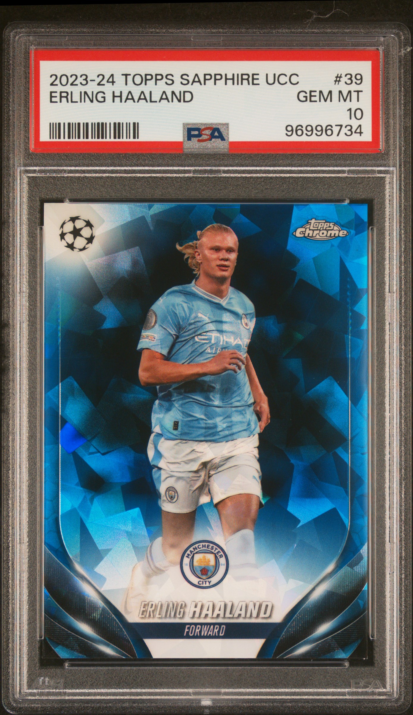 2023-24 Topps Chrome Sapphire Edition Uefa Club Competitions Erling Haaland #39 Gem Mt 10 front