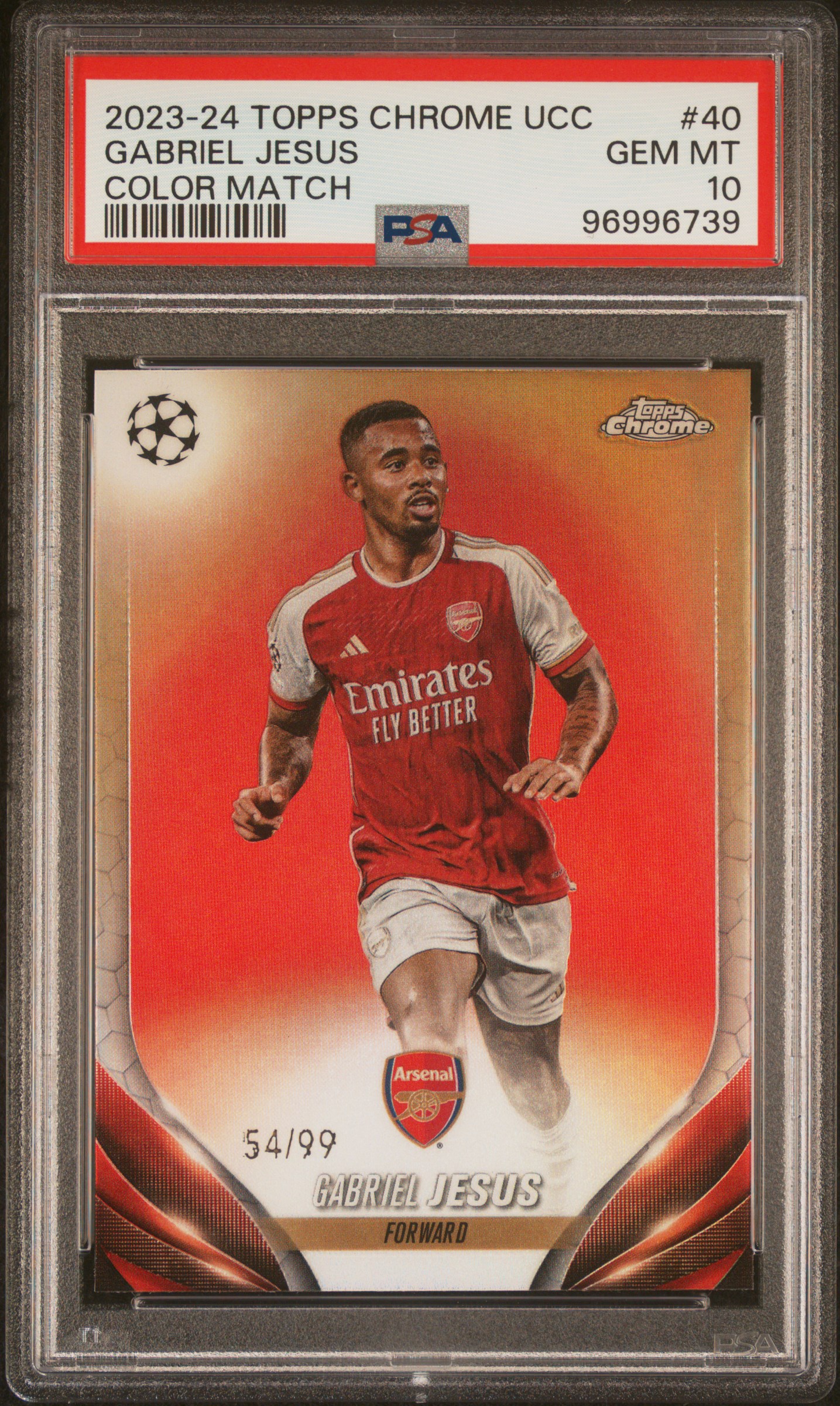 2023-24 Topps Chrome Uefa Club Competitions Gabriel Jesus #40 (Color Match) Gem Mt 10 front