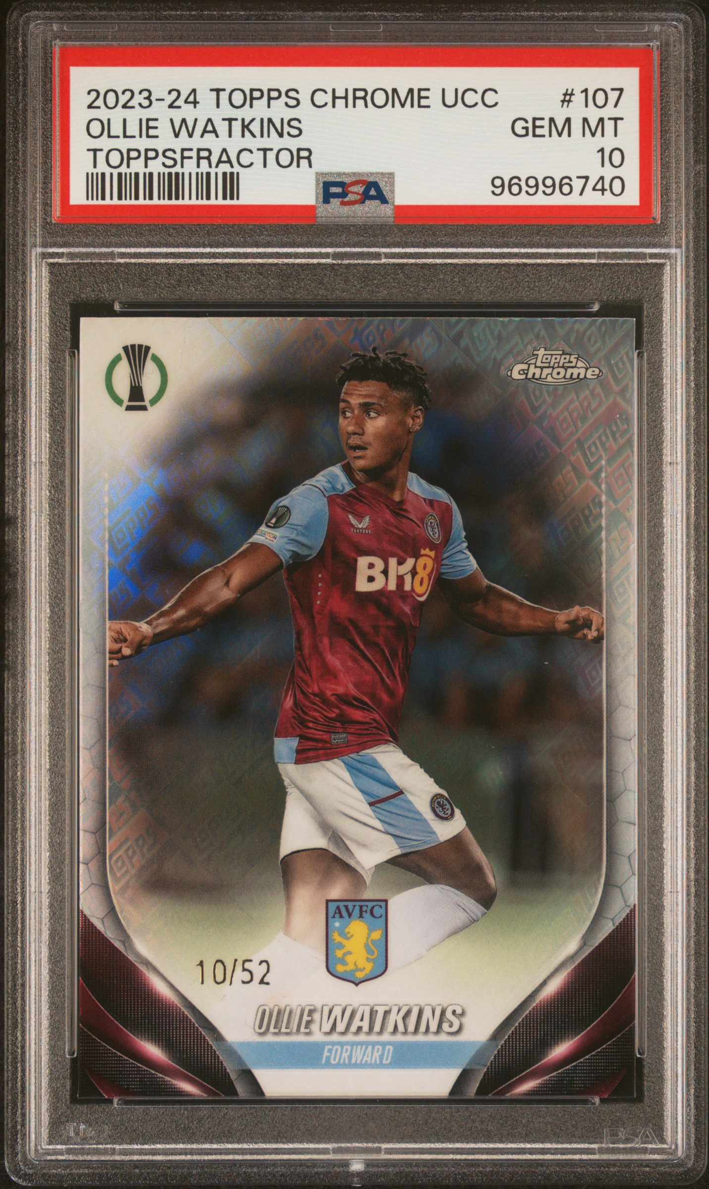 2023-24 Topps Chrome Uefa Club Competitions Ollie Watkins #107 (Toppsfractor) Gem Mt 10 front