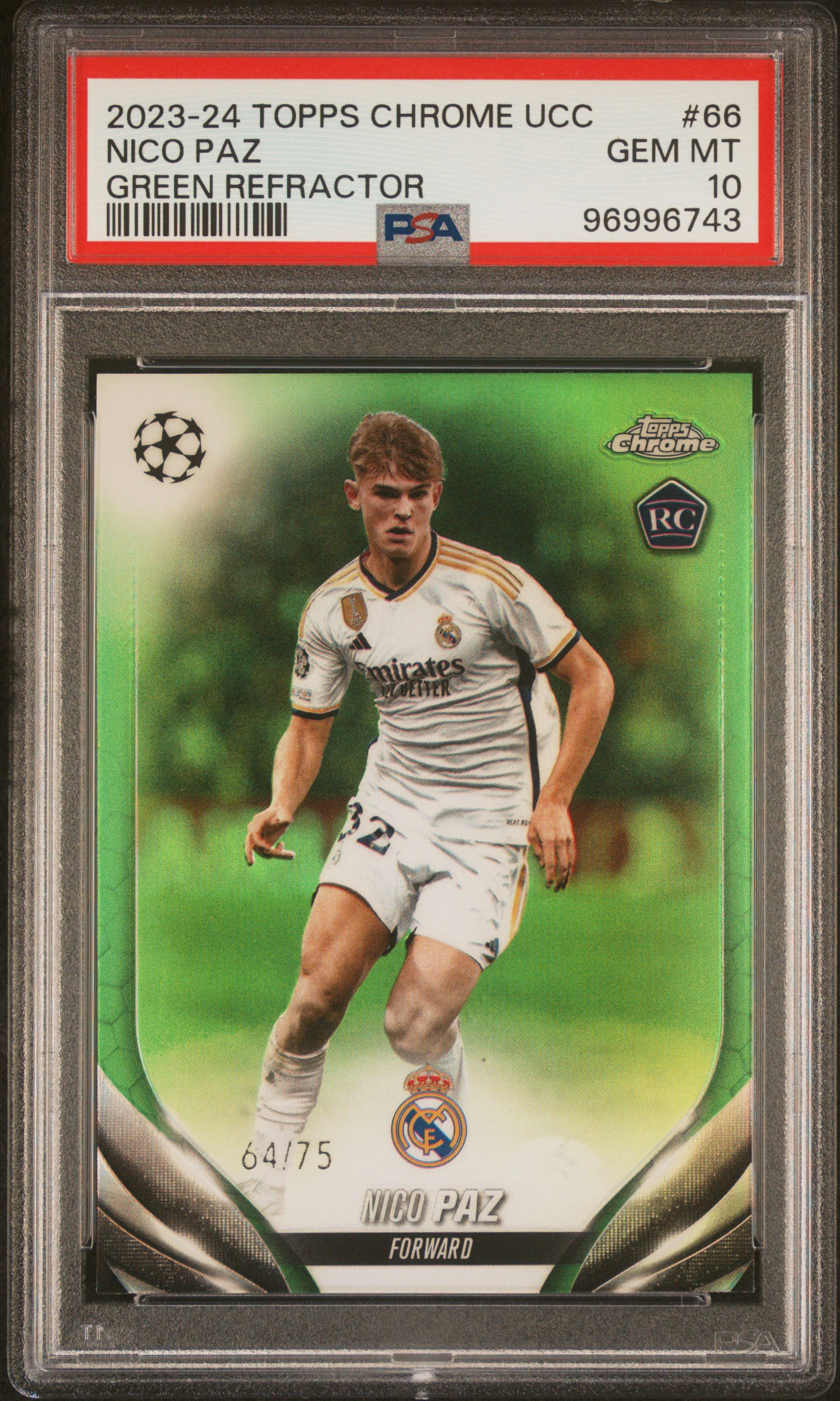 2023-24 Topps Chrome Uefa Club Competitions Nico Paz #66 (Green Refractor) Gem Mt 10 front